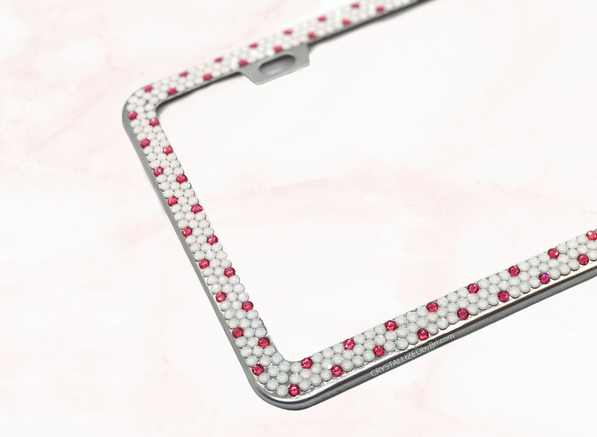 Polka Dot European Crystal Bling License Plate Frame Bedazzled Crystallized Vanity Car Pink White 1