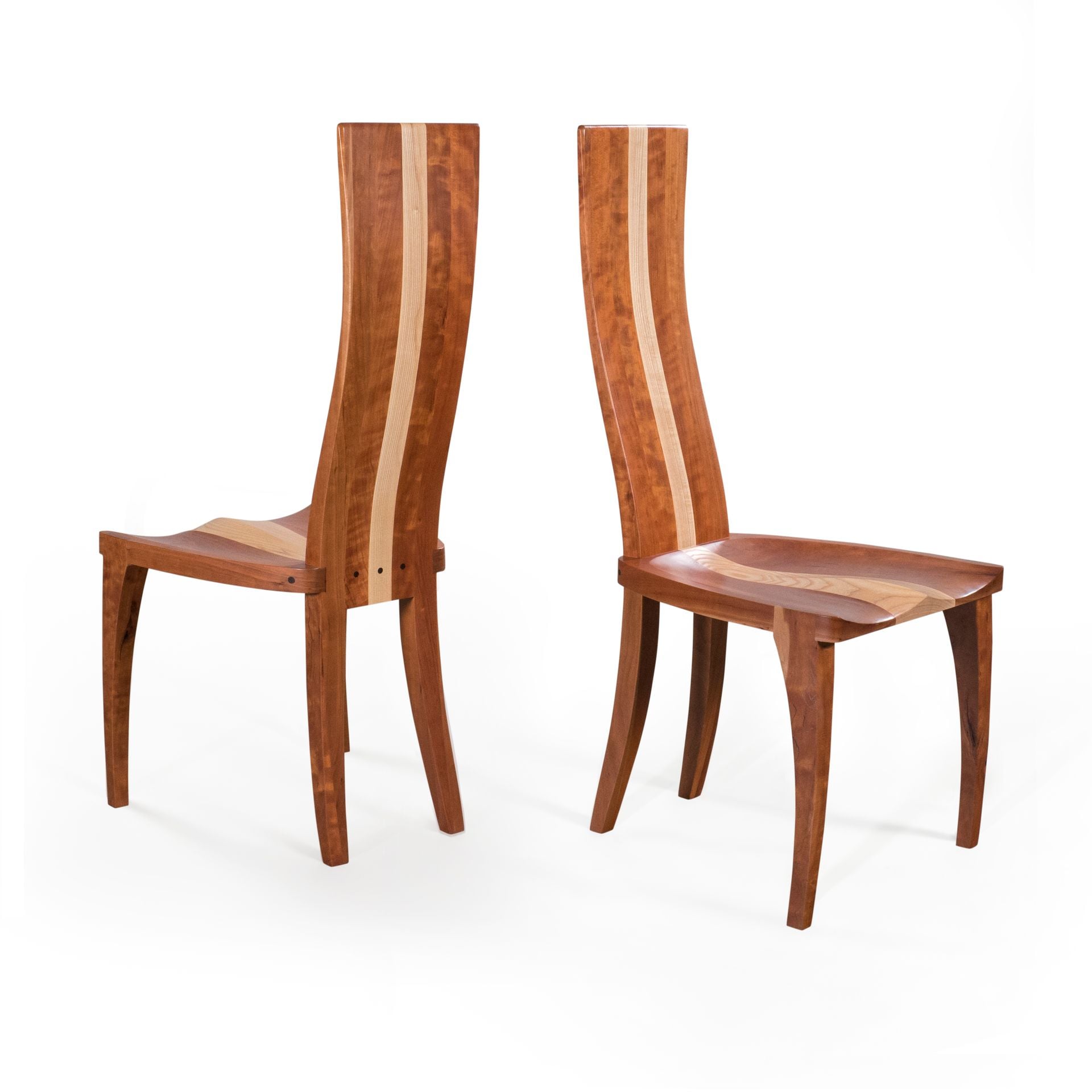 Handmade Dining Chair In Solid Walnut And Curly Maple Wood - Gazelle High Back 4 