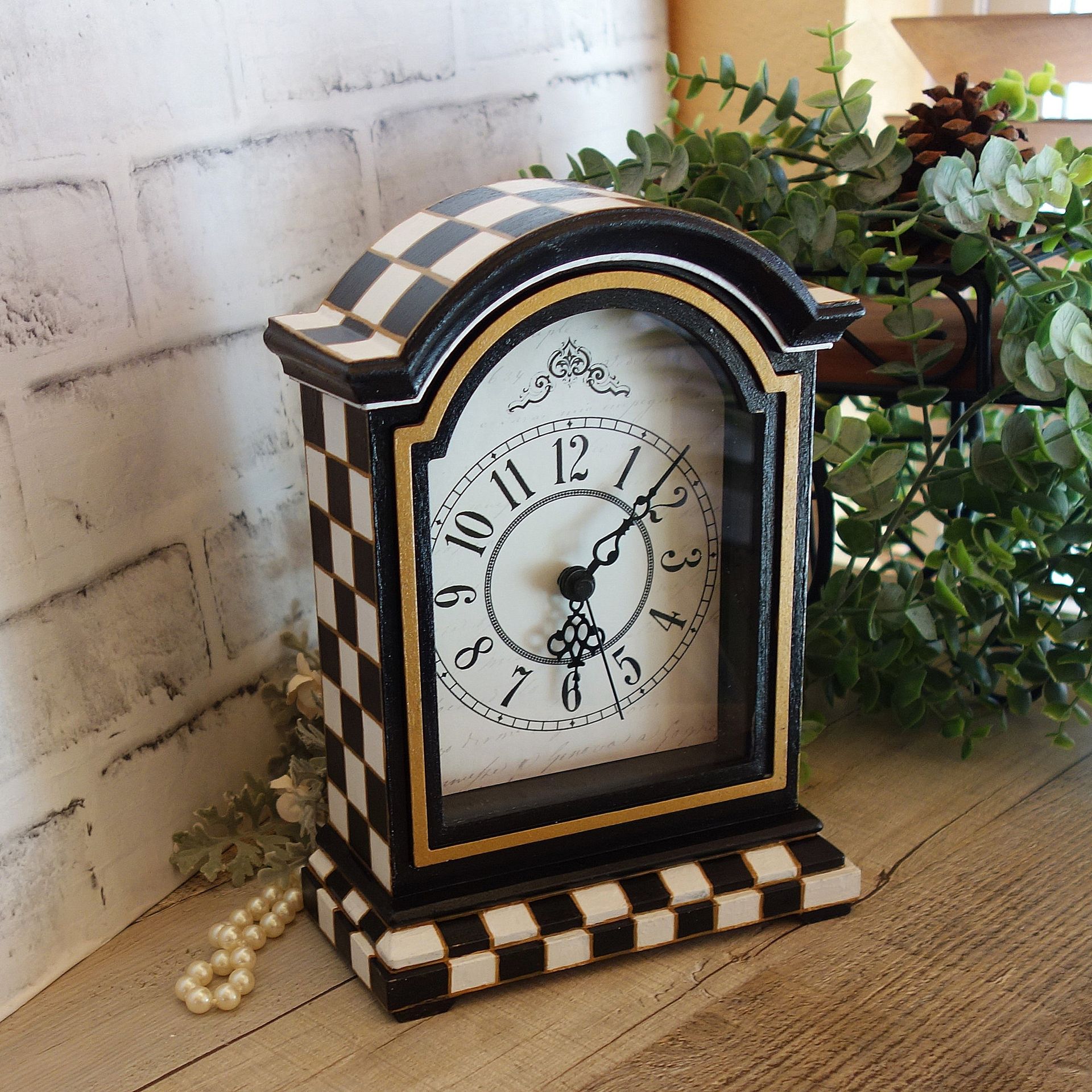 Courtly Mantle Clock Black And White Checked Clock Decor 5 