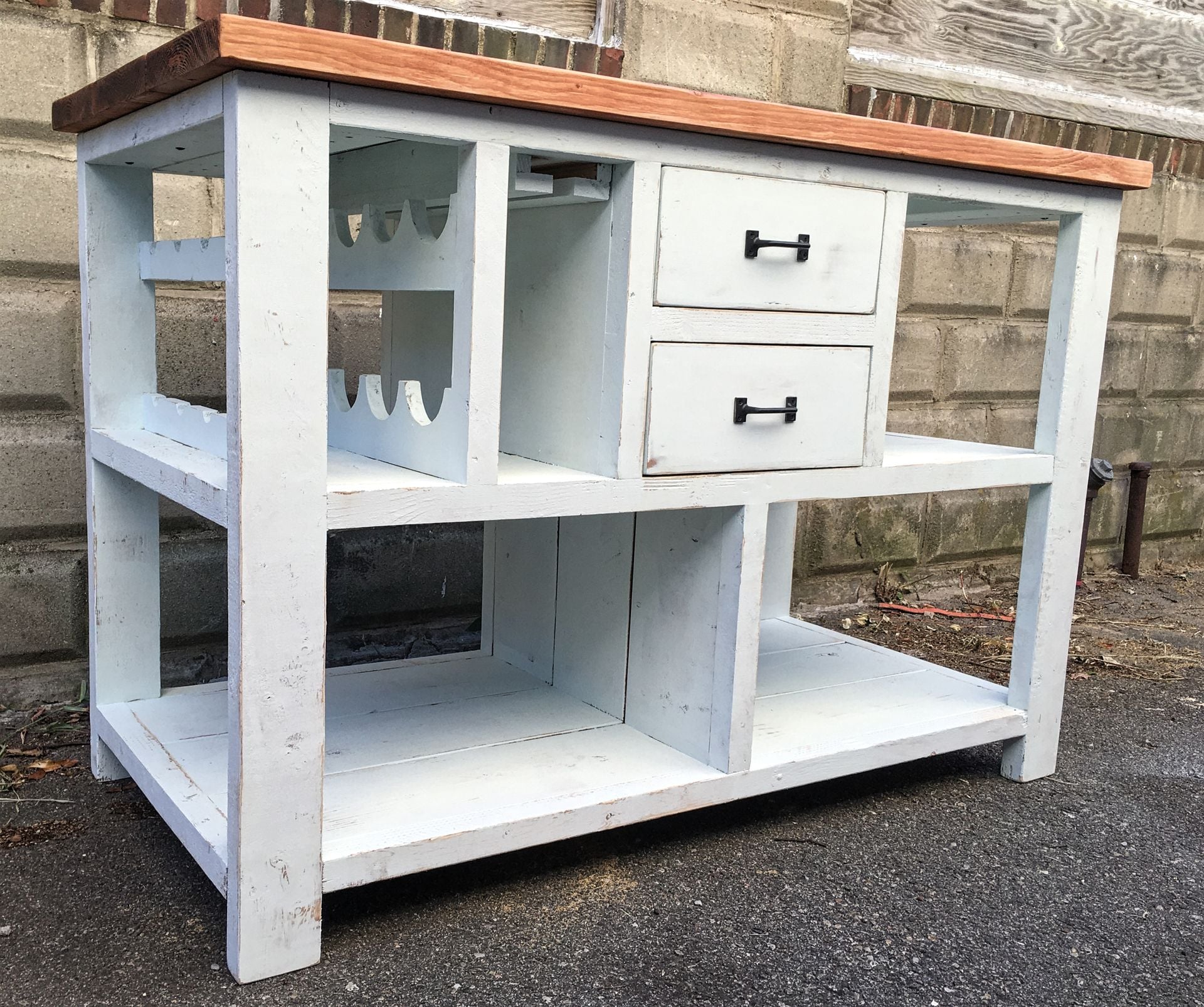 Rustic Shabby Chic Farmhouse Kitchen Island W/ Wine Rack 4 