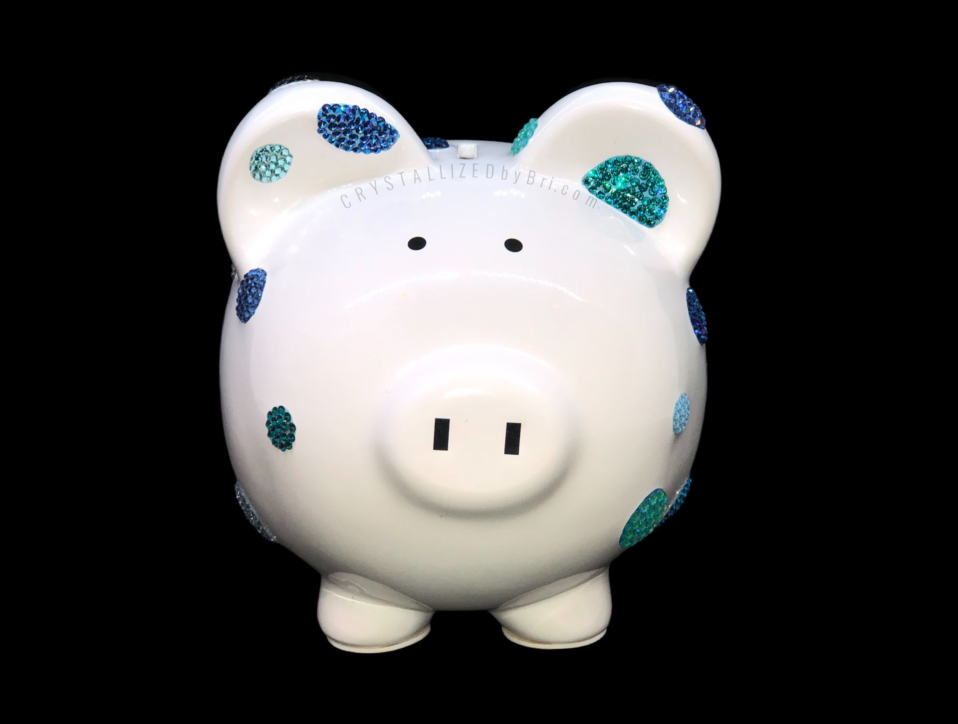 Blue Polka Dot Crystallized Piggy Bank Boys Newborn Bling European Crystals 5