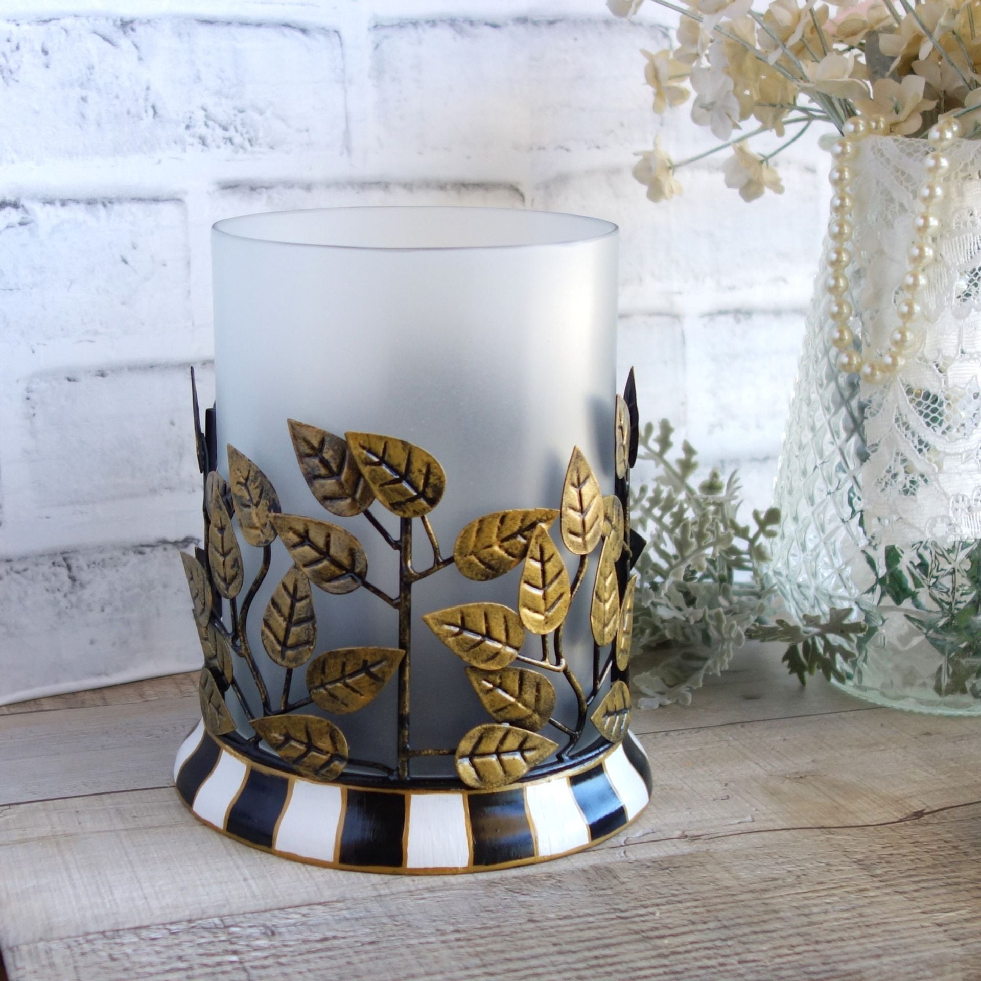 Vintage Checked Candle Holder Black White Checks Candleholder With Glass Globe 4 