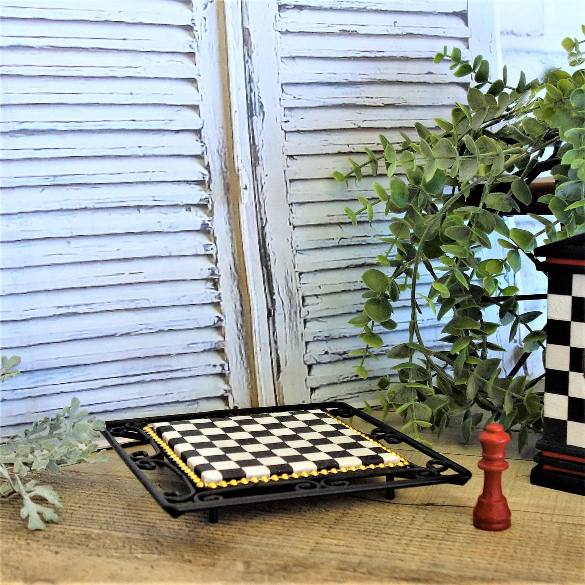 Whimsical Check Riser Small Checkerboard Wrought Iron Riser Chessboard Riser 5 