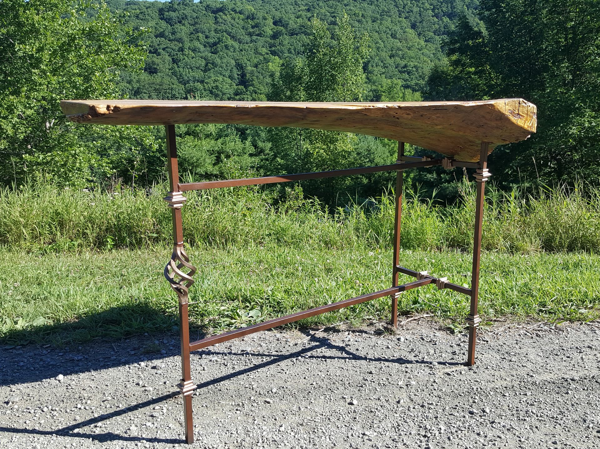 Pine Slab Bar With Iron Legs