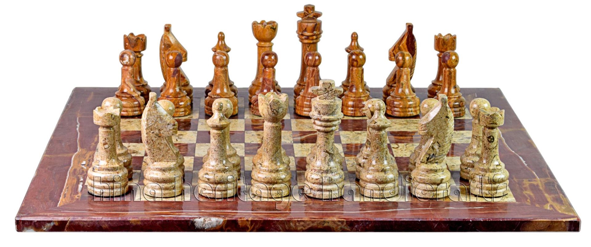 Red Onyx & Coral Marble Chess Set with PU Leather Storage Box - Luxury Handcrafted Board Game 2 