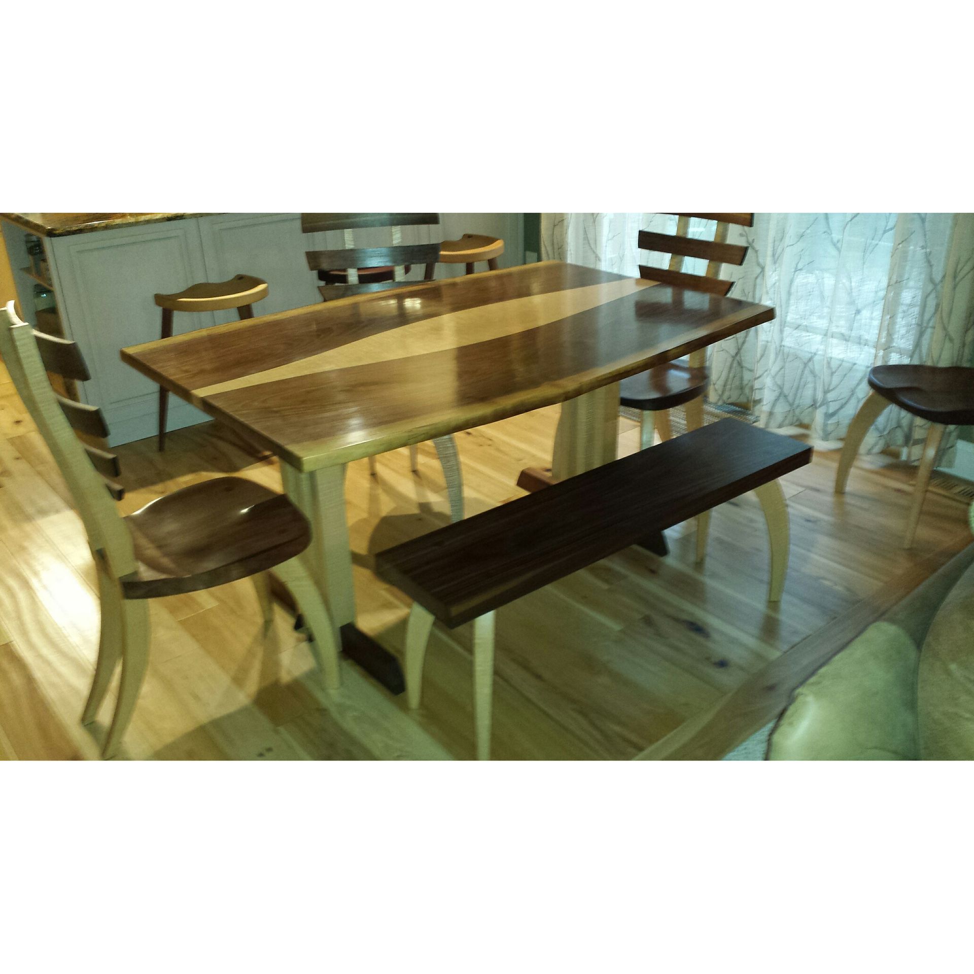Custom Walnut And Curly Maple Live Edge Dining Table 3 