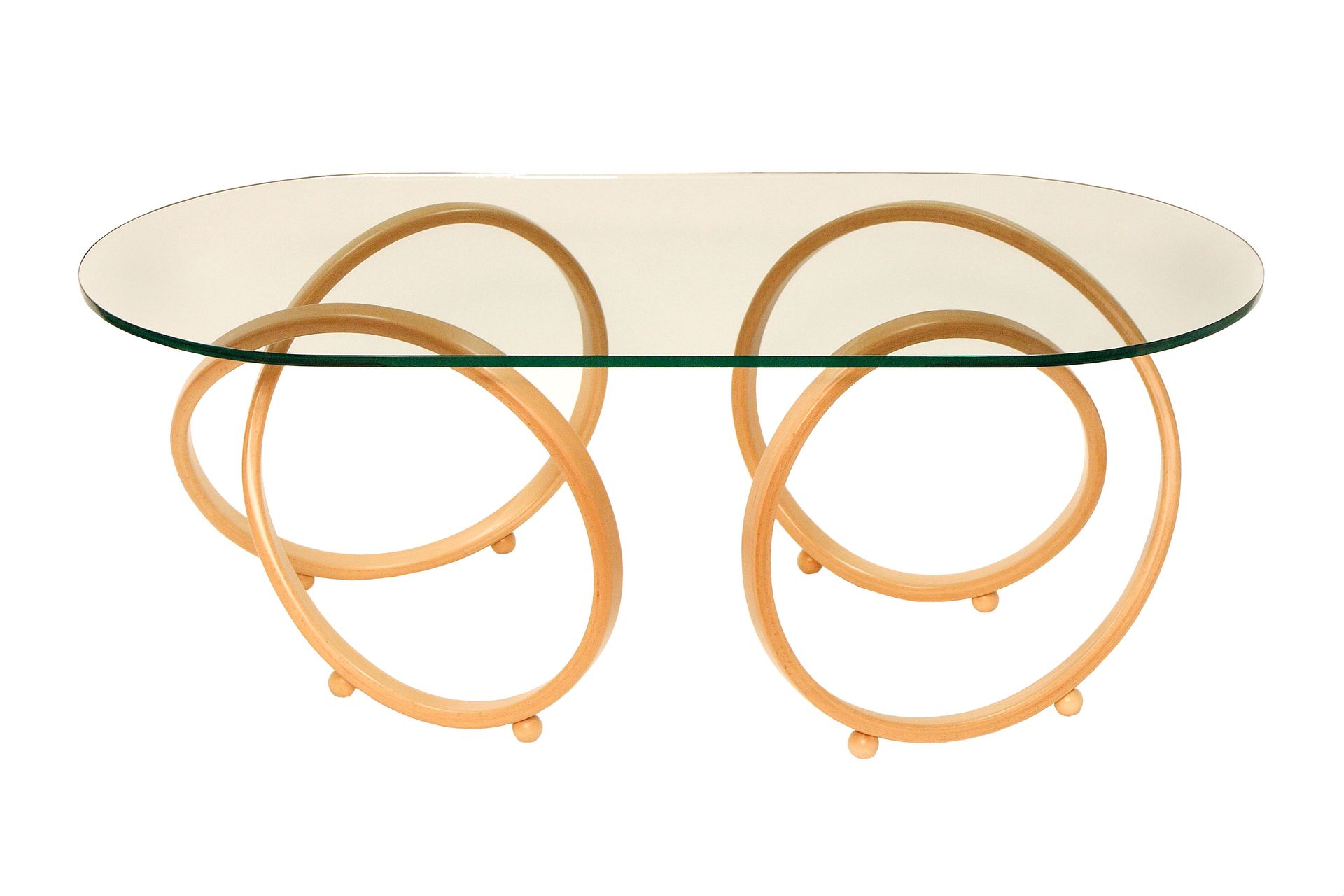 Modern, Oval Glass Top Alder Or Mahagany Infinity Accent Coffee Table 4