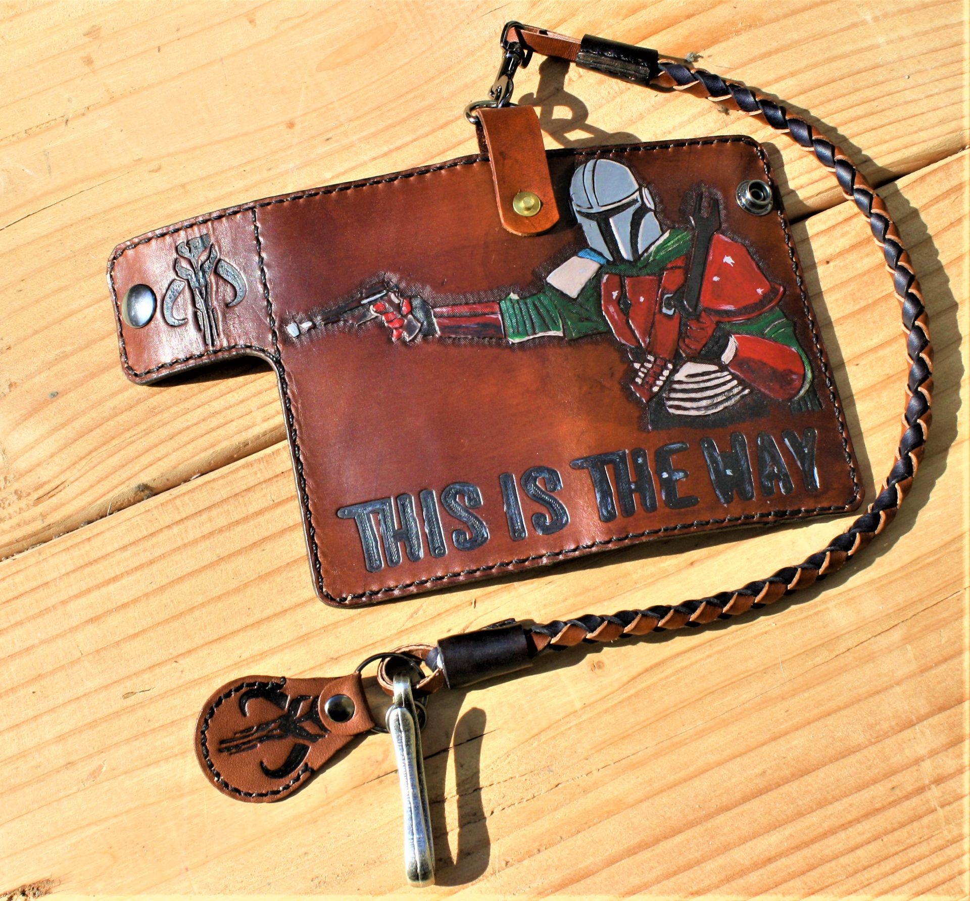 Handmade Leather Biker Wallet Vegetable Tanned The Mandalorian Brown 4 
