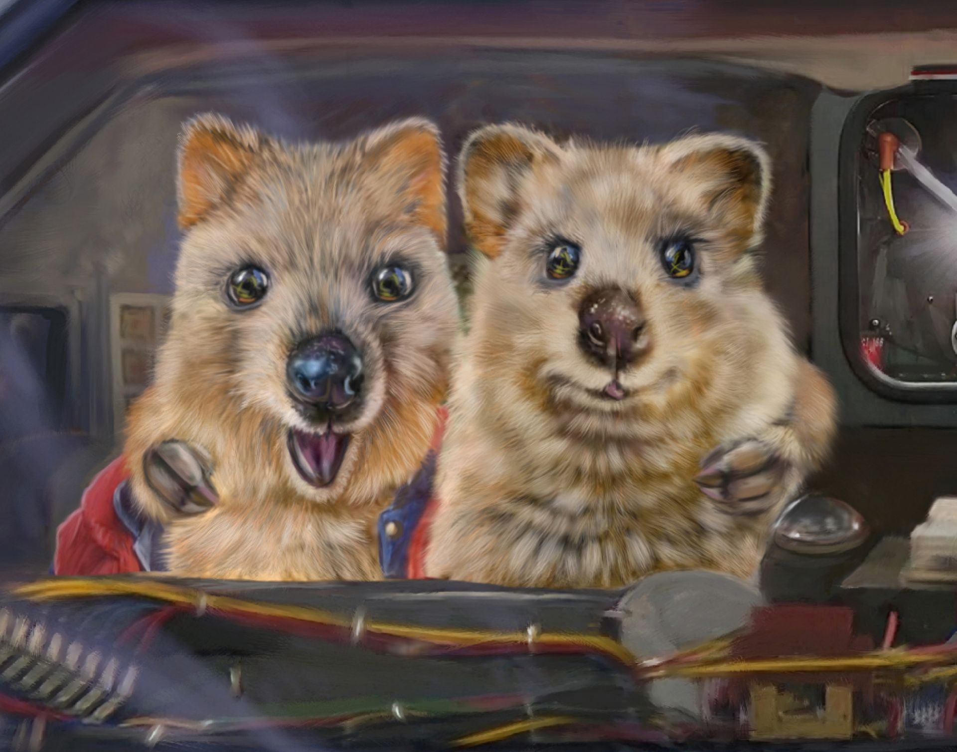 Quokkas Riding Back To Future In Delorian Fine Art Print On Paper 2 