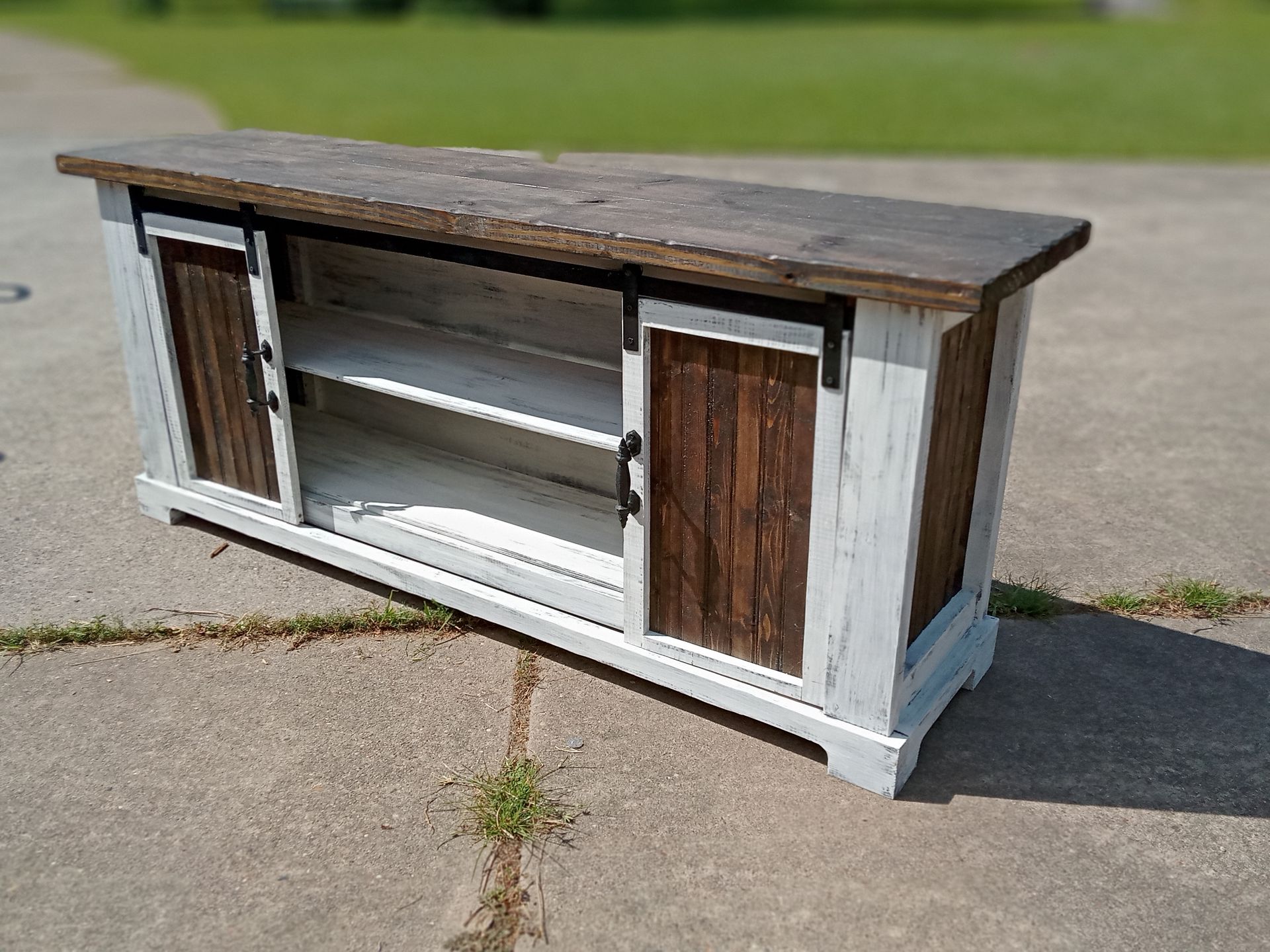Handmade Tv Console Storage Cabinet Sliding Doors Perfect For Tv Up To 8ft Long Tv Stand