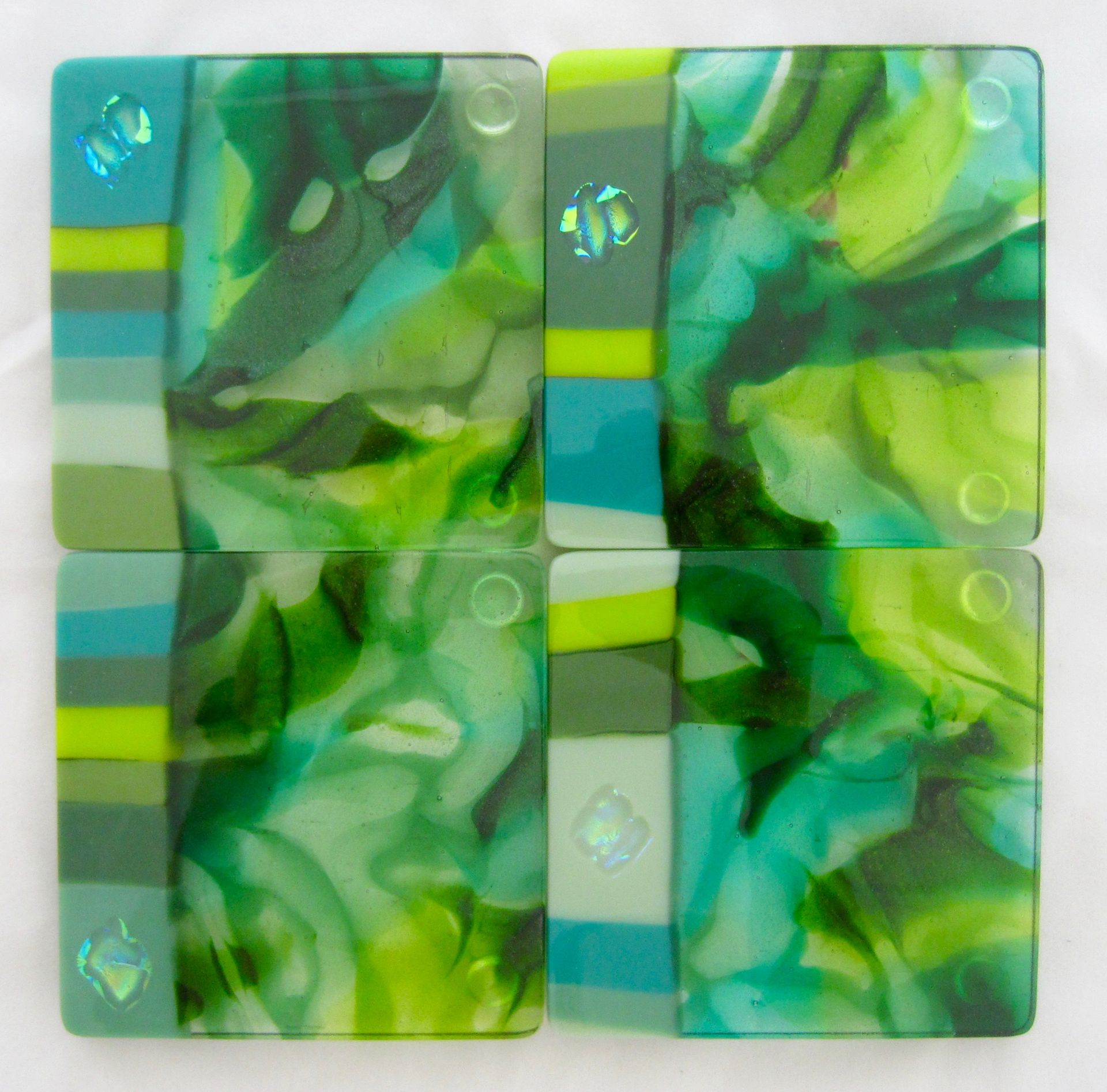 Abstract Botanical Fused Glass Coasters set of 4 - Secret Garden 3 