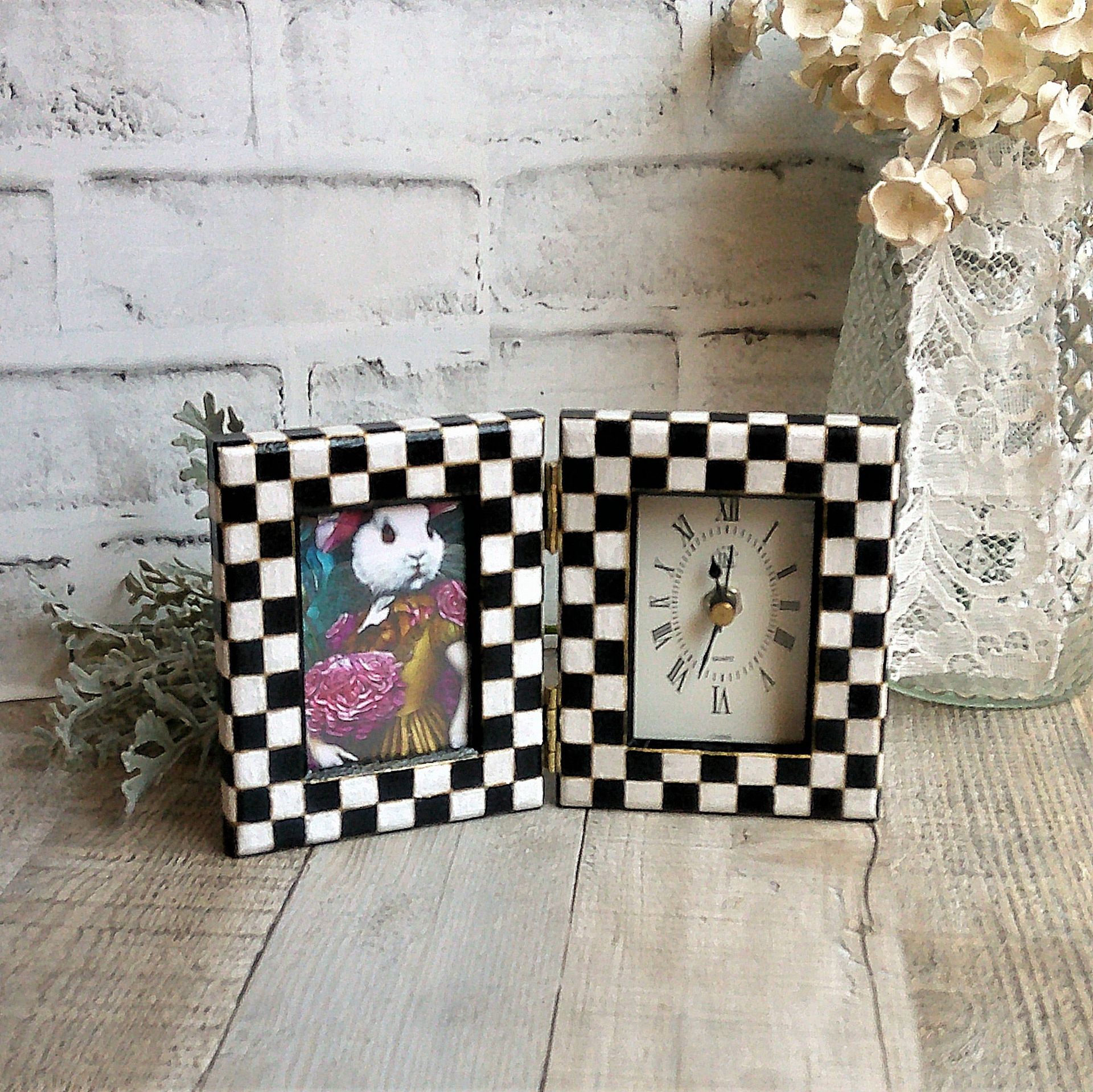 Hand Painted Checks Picture Frame Clock Whimsical Check Decor Buffalo Check 5 