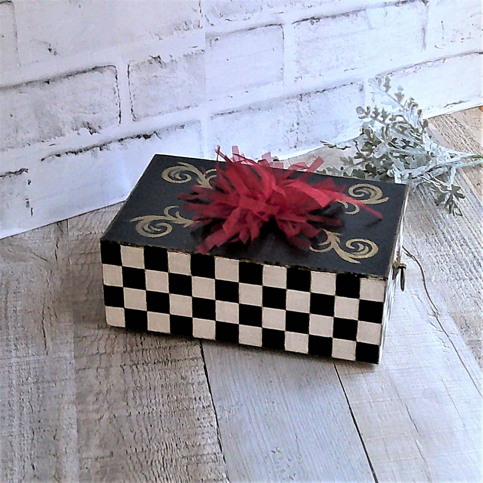 Whimsical Checks Decorative Box Hand Painted Checked Decor 3 
