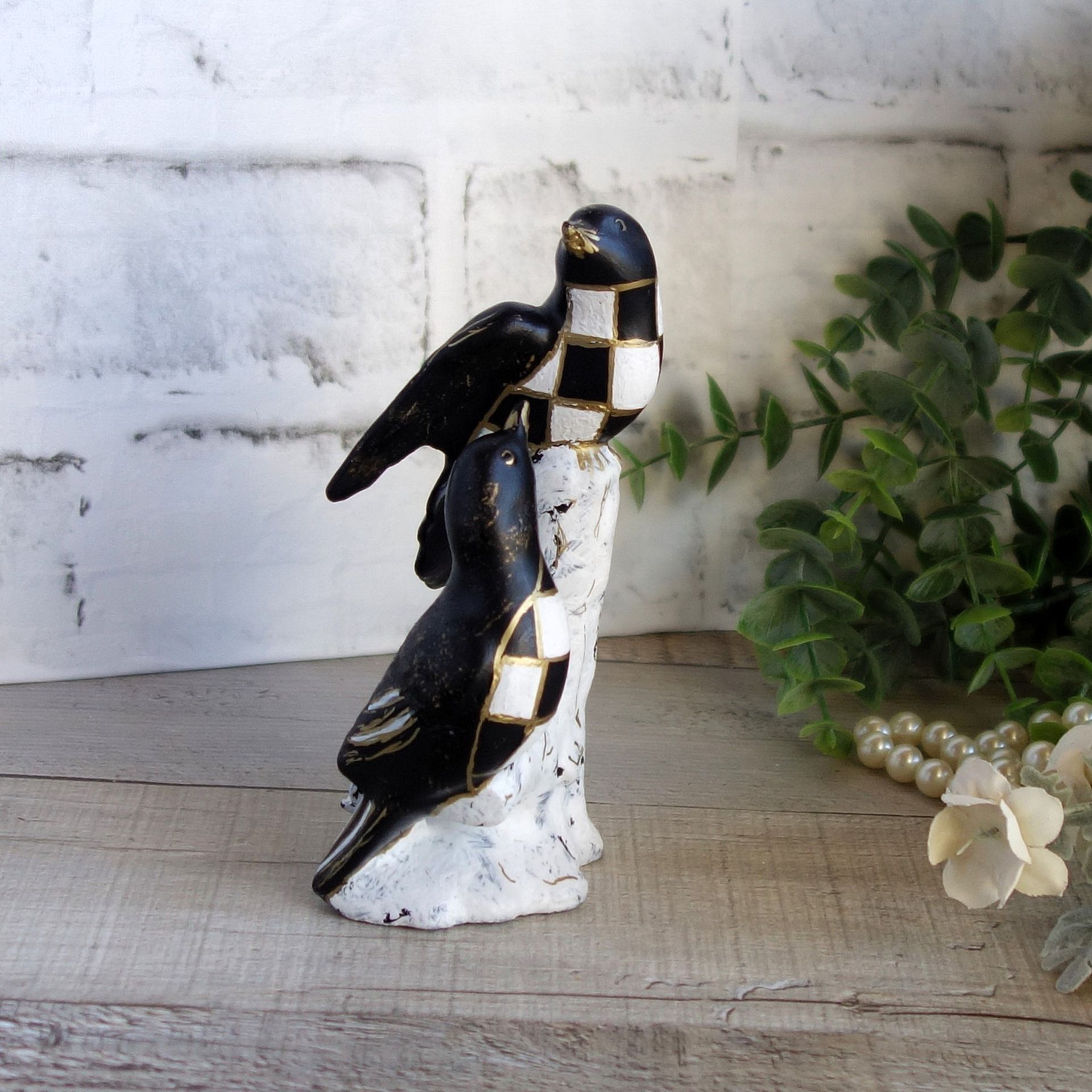Courtly Checks Songbird Figurine Black And White Checks Decor 2 