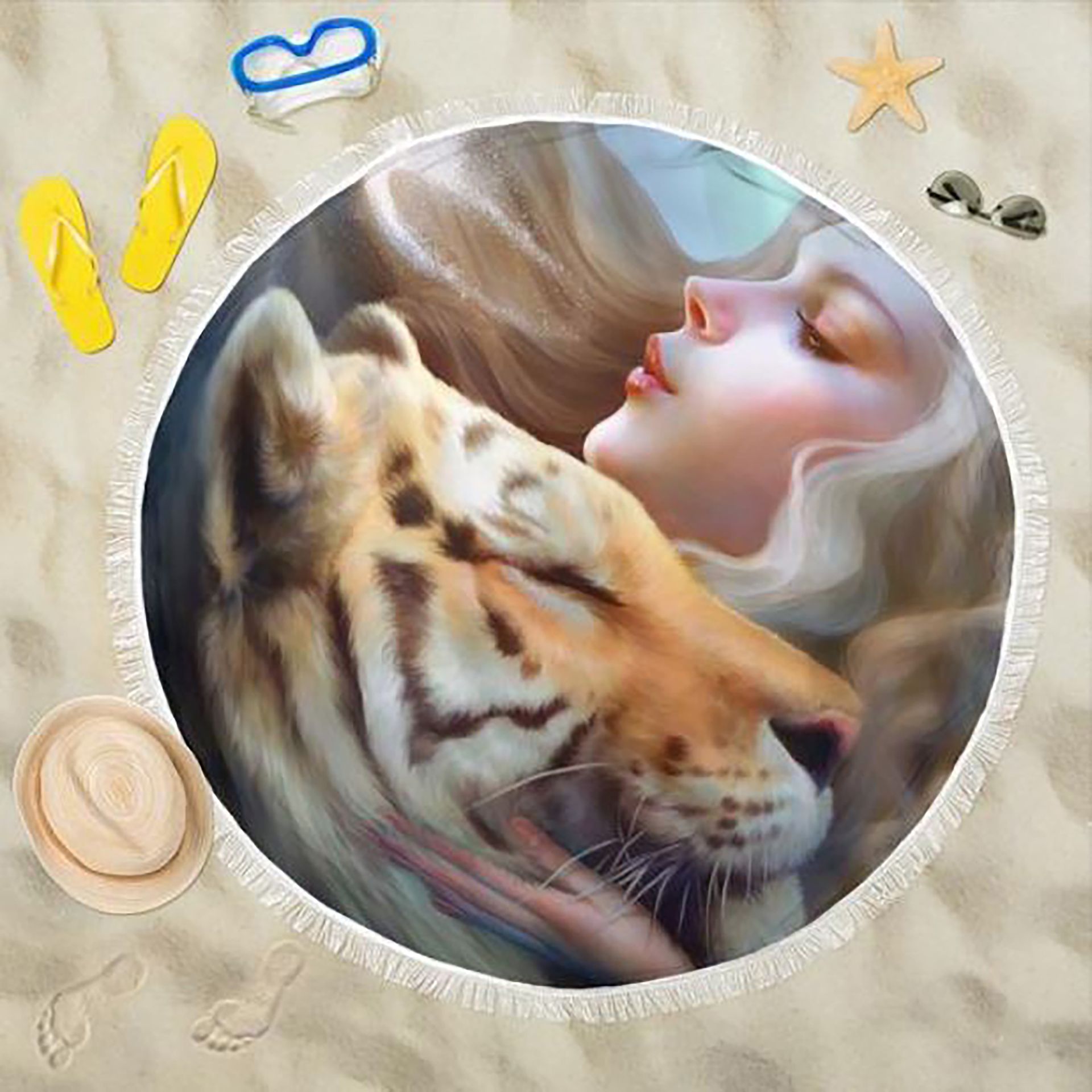Summer Beach Towel Vacation Pool Beach Blanket Fantasy Tiger Love Towel 3 