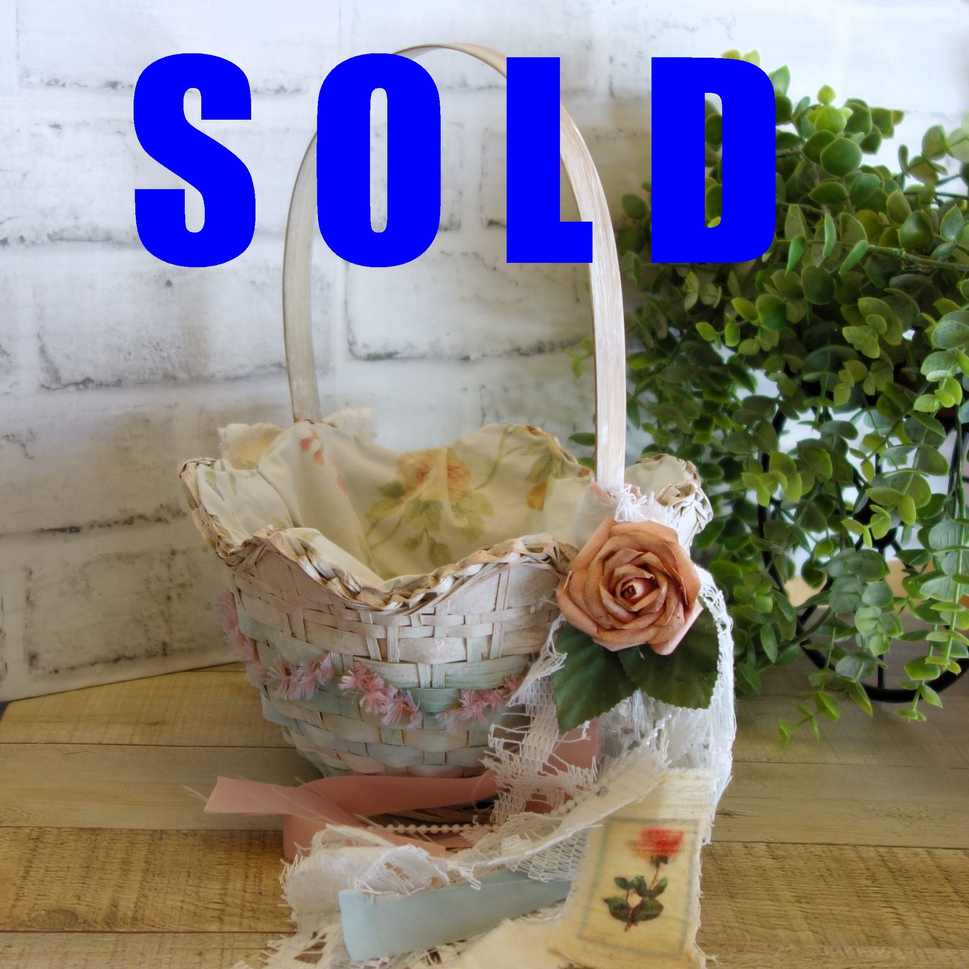 Pink And Green Shabby Chic Decor Rose Basket 1 