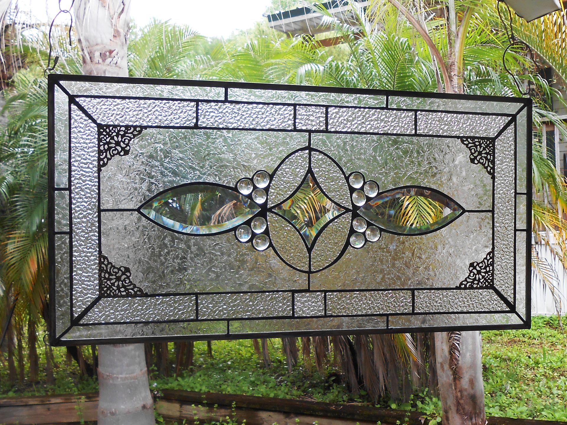 Stained Glass Transom Window, Glass Window Valance, Beveled Glass Panel