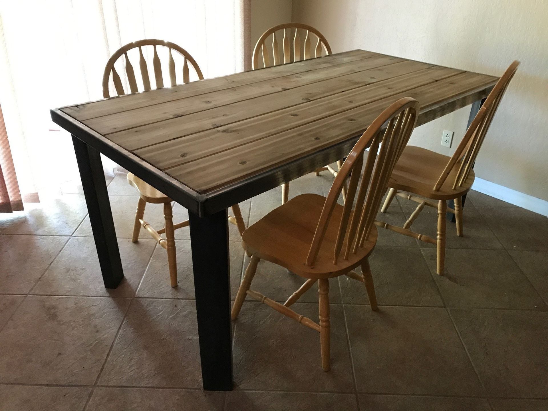 Steel Dining Table With Cedar Inlay 2