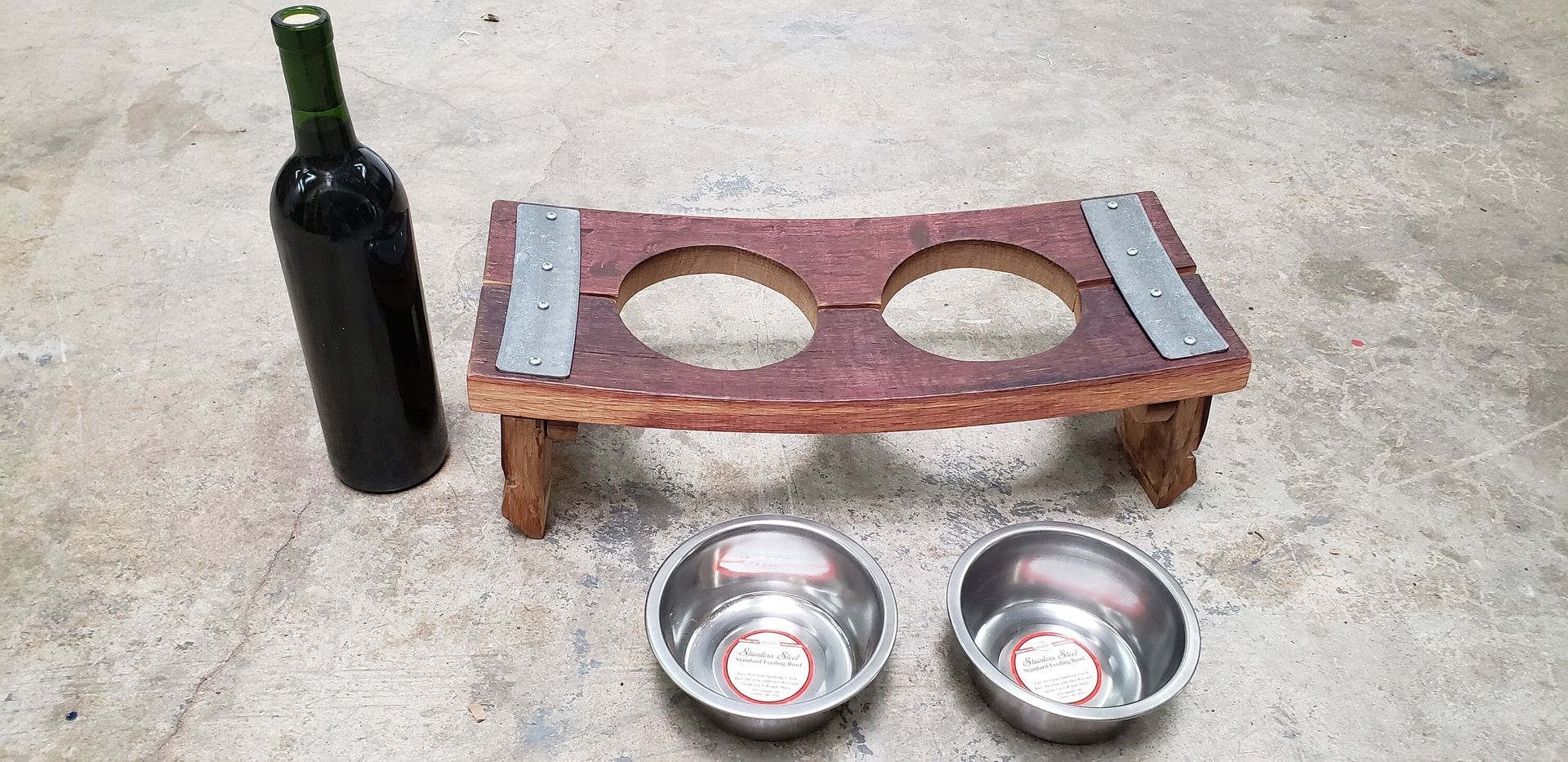 Wine Barrel Elevated Feeding Station - Miya - Retired California Wine Barrel Pet Dish 2 