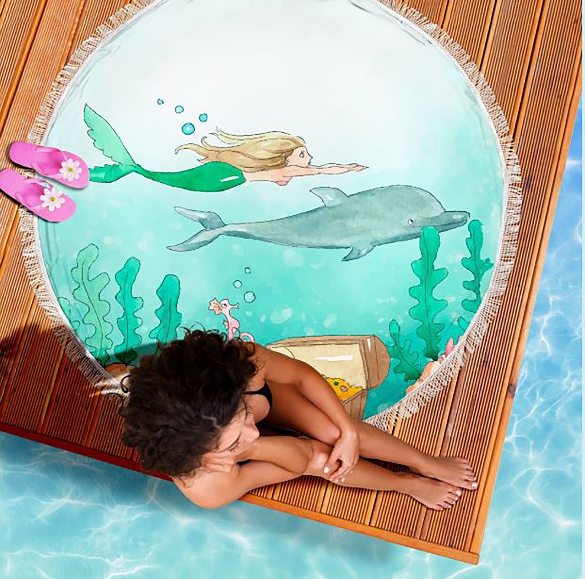 Summer Beach Towel Vacation Pool Beach Blanket Mermaid Dolphin Ocean Sea Treasure 4 
