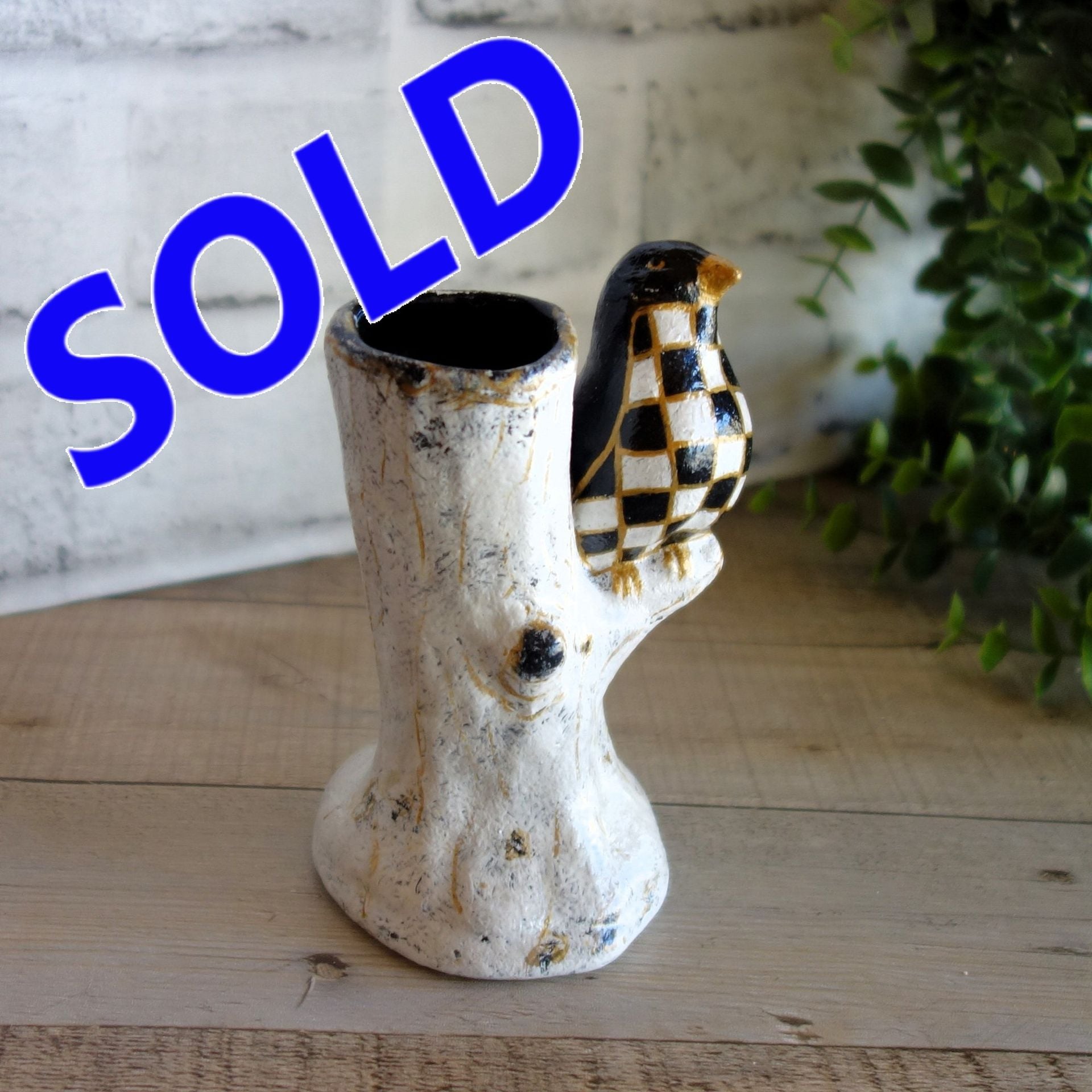 Black Checks Song Bird Figurine Bud Vase Black And White Decor Checked Vase 1 