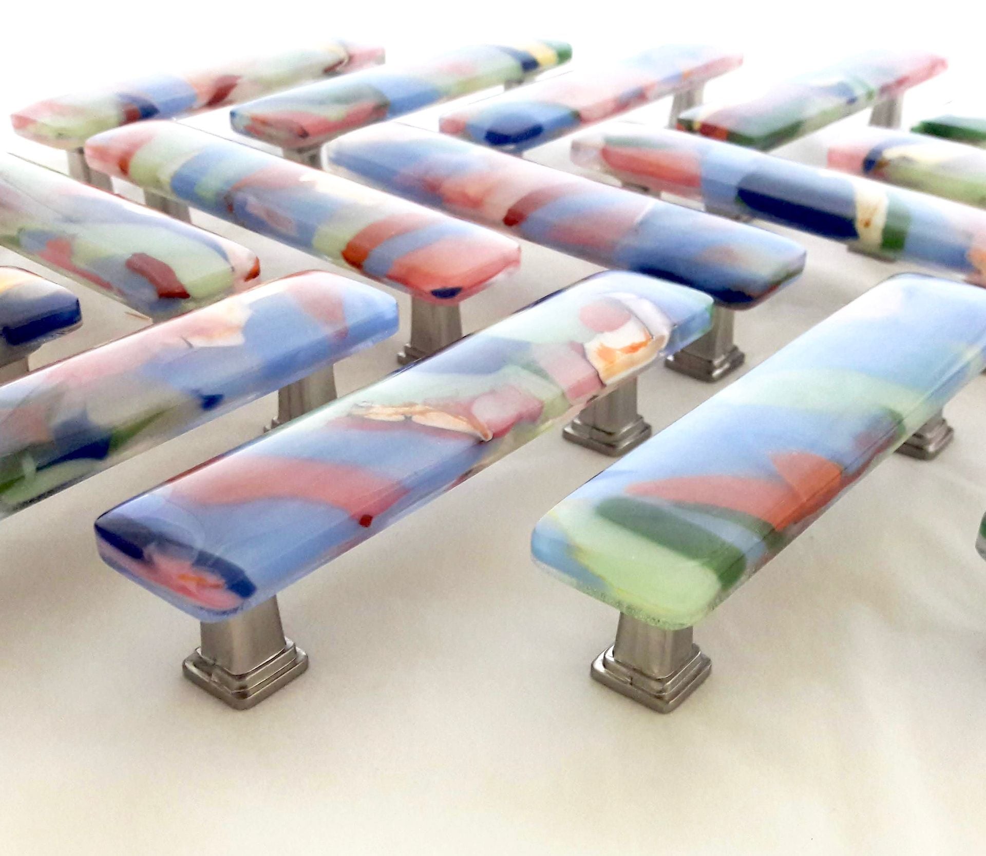 Abstract Fused Glass Drawer Knobs And Pulls Featuring Handmade Glass - Bernadette 5 