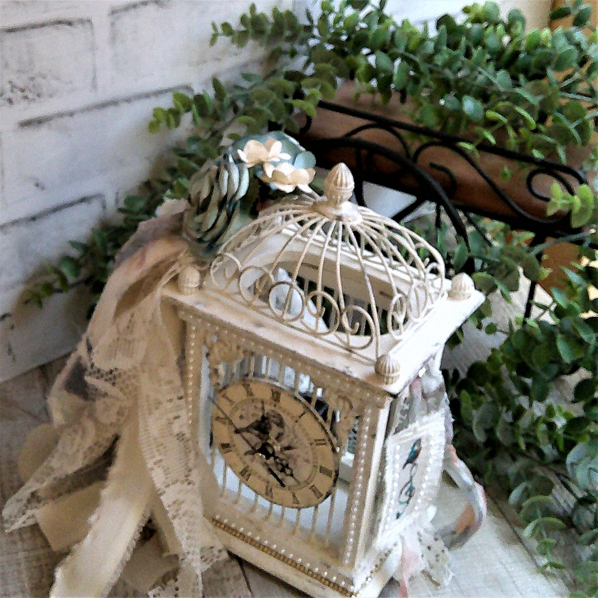 Bird Cage Clock Blue Shabby Chic Decor Handmade Vintage Roses 2 