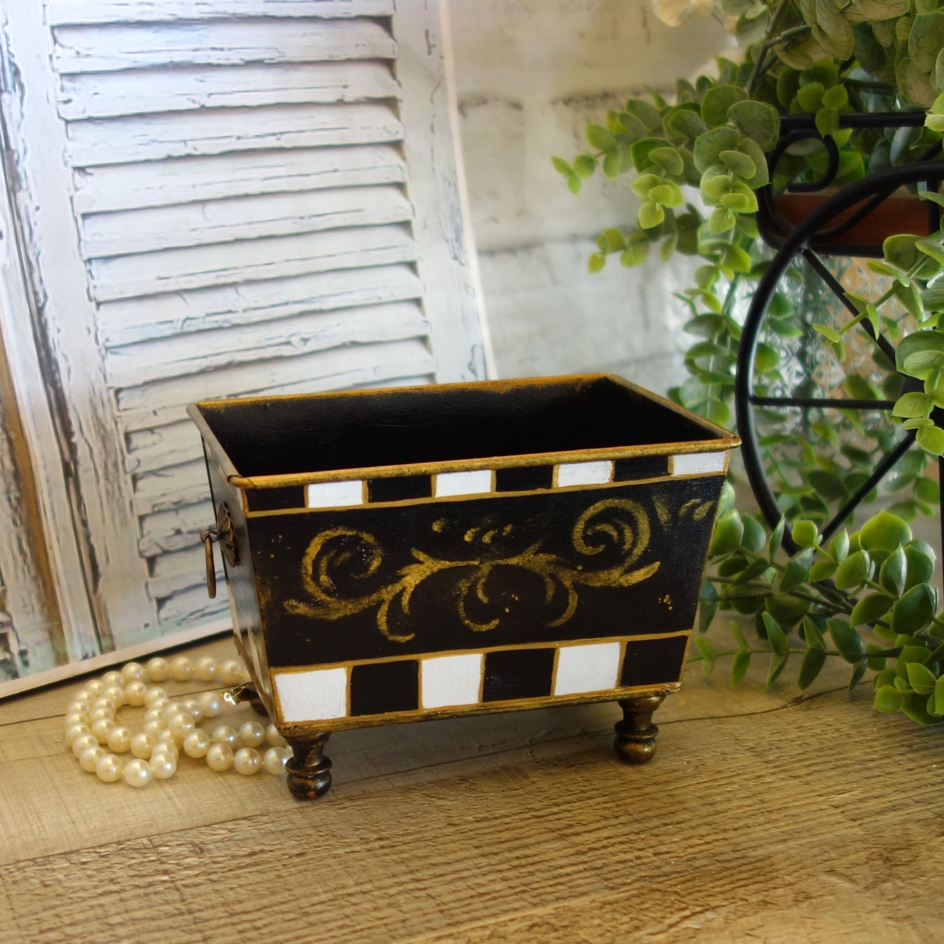 Courtly Towel Caddy Black And White Check Vanity Storage Bin 4 