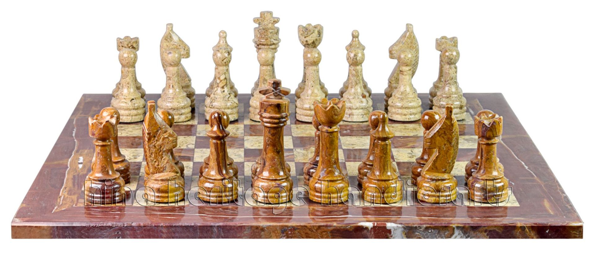 Red Onyx & Coral Marble Chess Set with PU Leather Storage Box - Luxury Handcrafted Board Game 3 