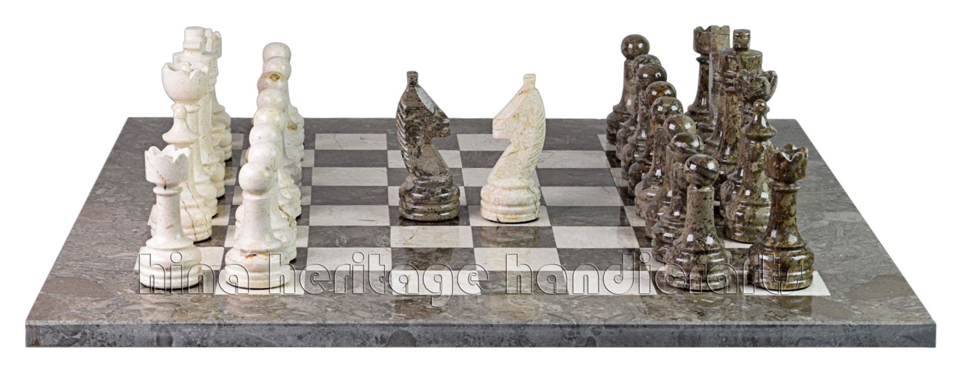 Botticino & Oceanic Marble Natural Stone Chess Set With Rustic Series Chess Pieces 2 