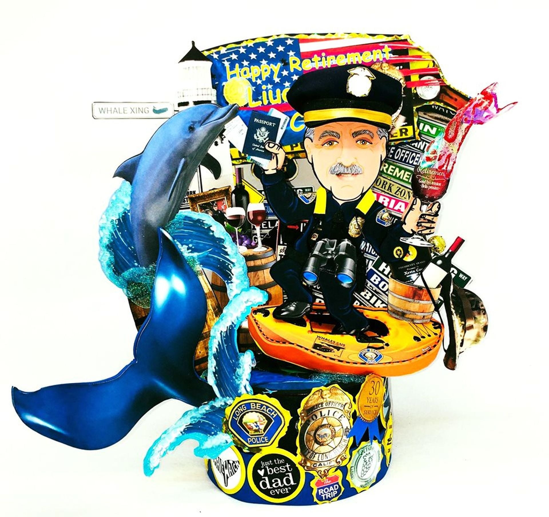 Police Officer Custom Birthday Cake Topper, Look Alike Police Cartoon Portrait 3