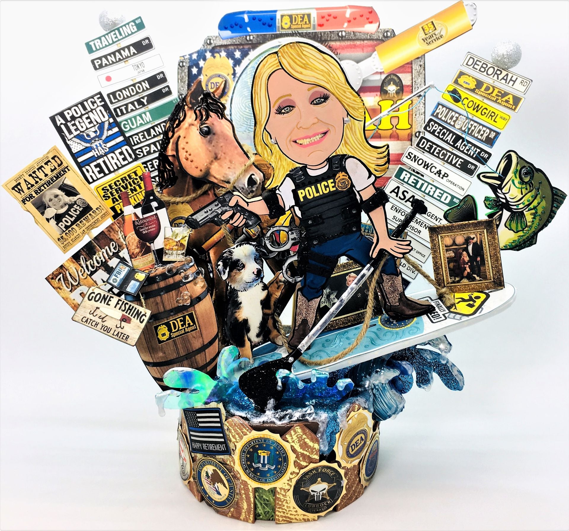 Police Officer Custom Birthday Cake Topper, Look Alike Police Cartoon Portrait 5