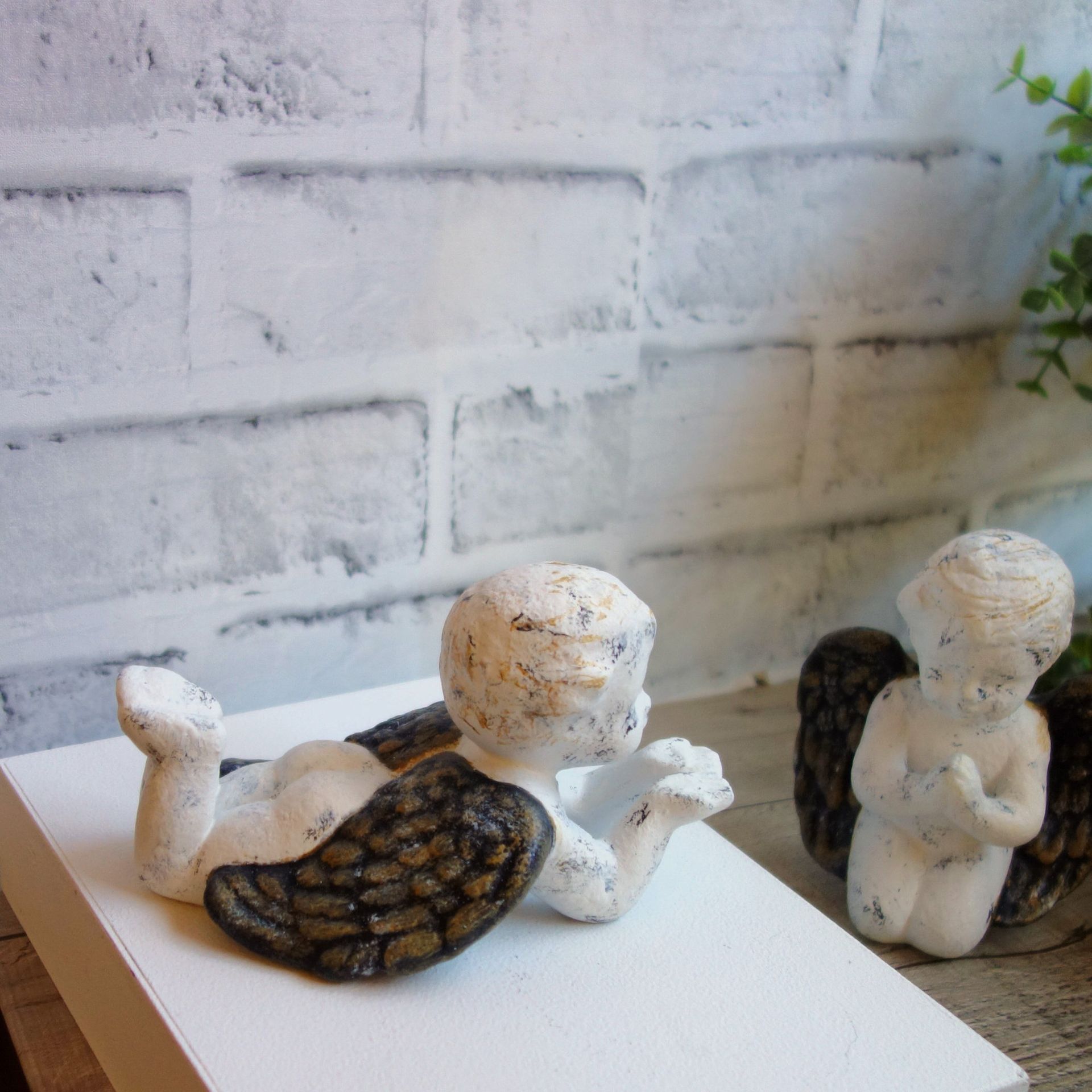 Courtly Cherubs With Checked Tea Light Candle Hand Painted Checks Chippy Angels 4 