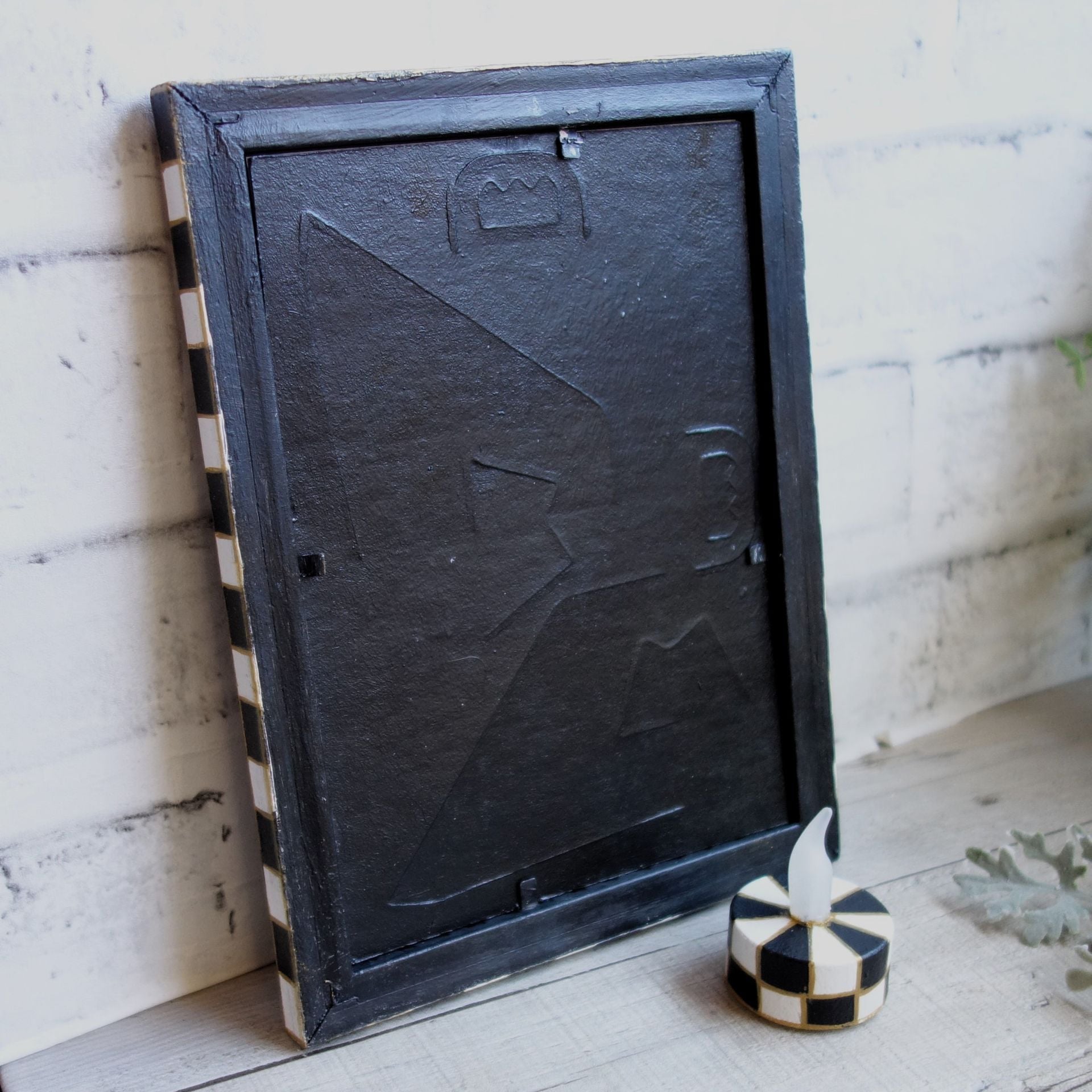 Hand Painted Checks Vintage Checked Picture Frame With Checked Tea Light Candle 4 