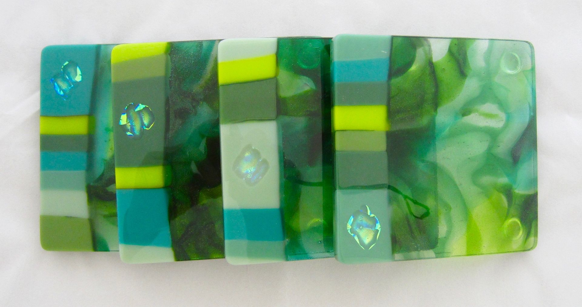 Abstract Botanical Fused Glass Coasters set of 4 - Secret Garden 2 