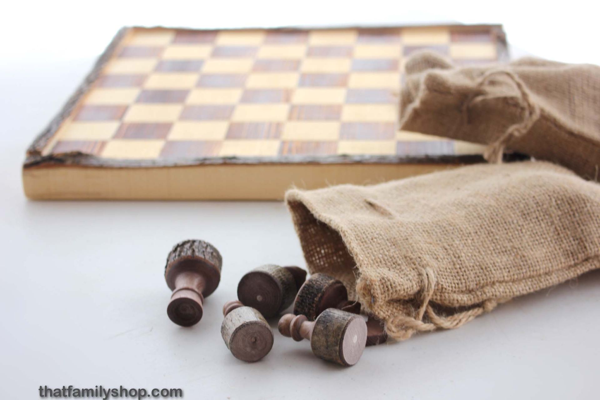 Handcrafted Rustic Log Chess Set With Board 5