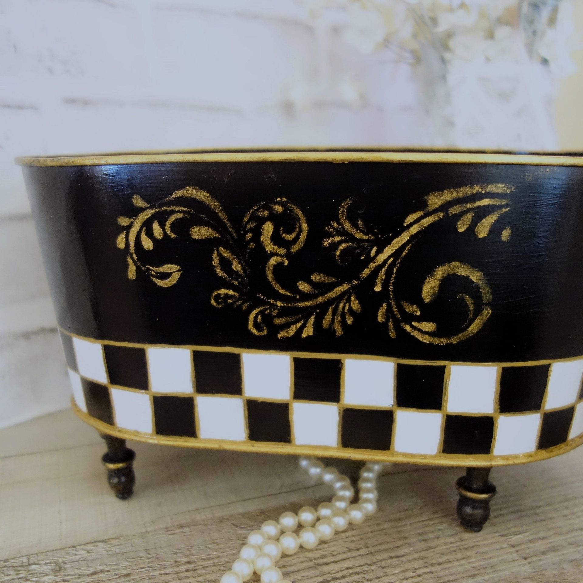Vintage Check Towel Caddy Holder Black And White Check Towel Basket 4 