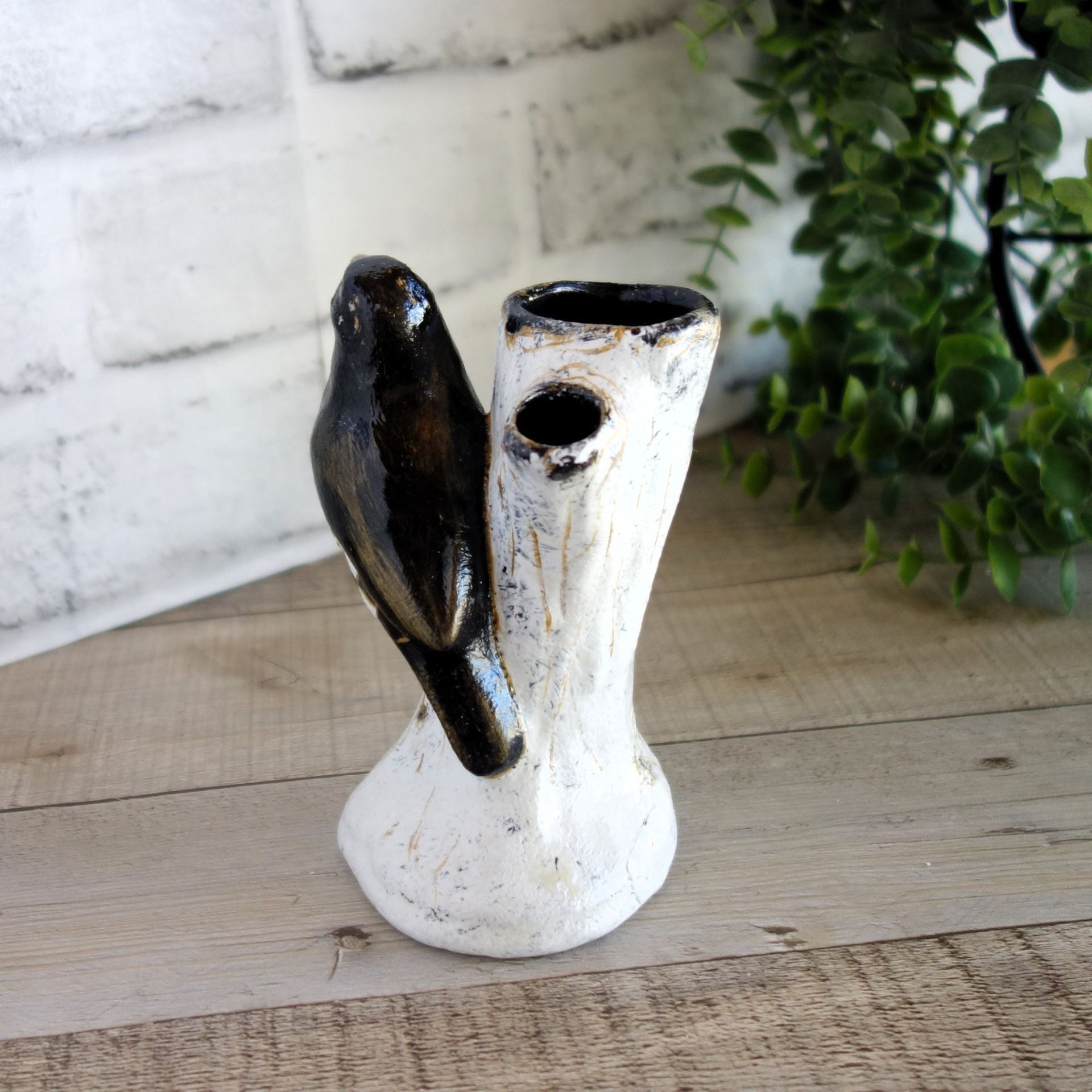 Black Checks Song Bird Figurine Bud Vase Black And White Decor Checked Vase 3 