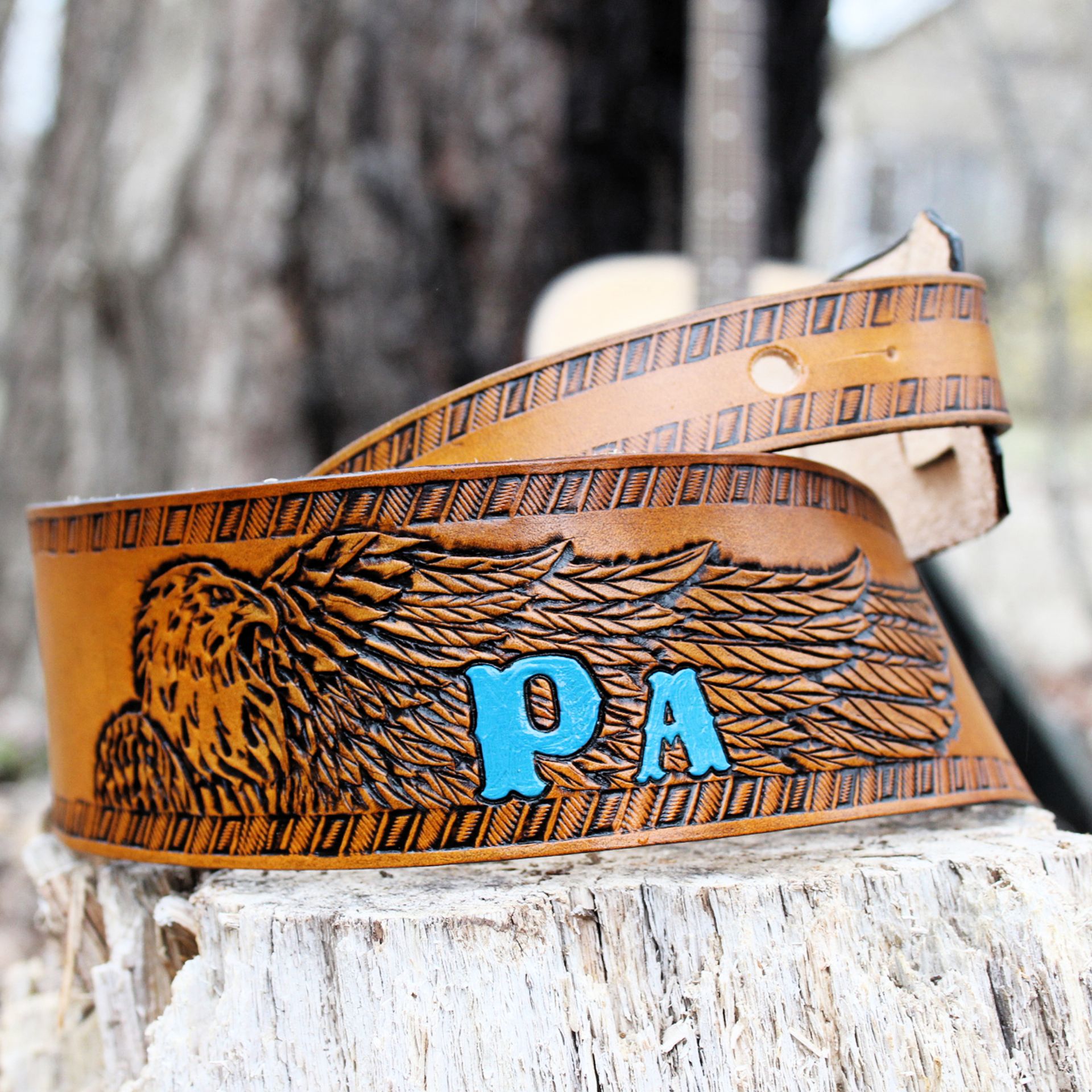 Personalized Bald Eagle Leather Guitar Strap 6
