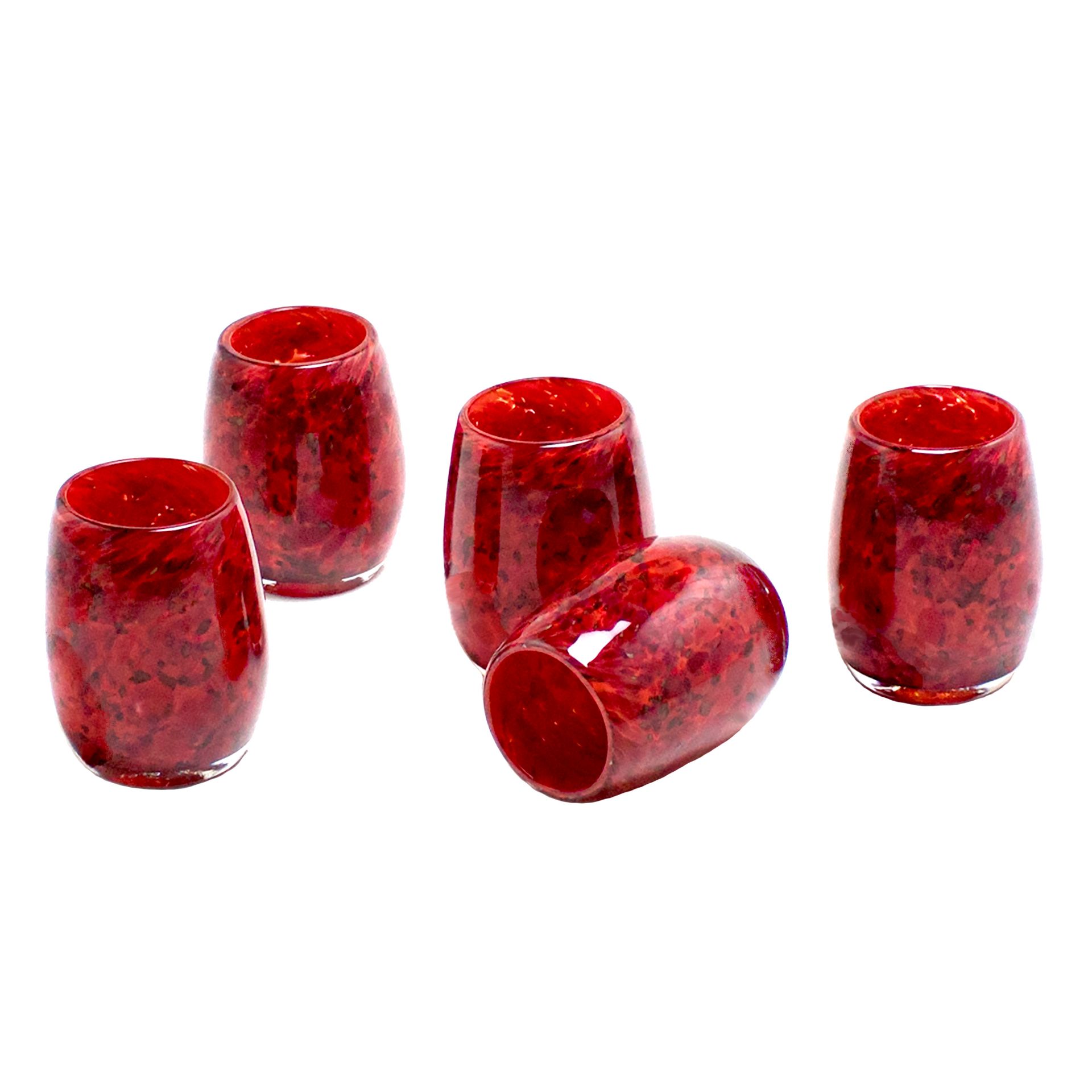 Votive Candle Holder. Hand Blown Art Glass In Red. 3 
