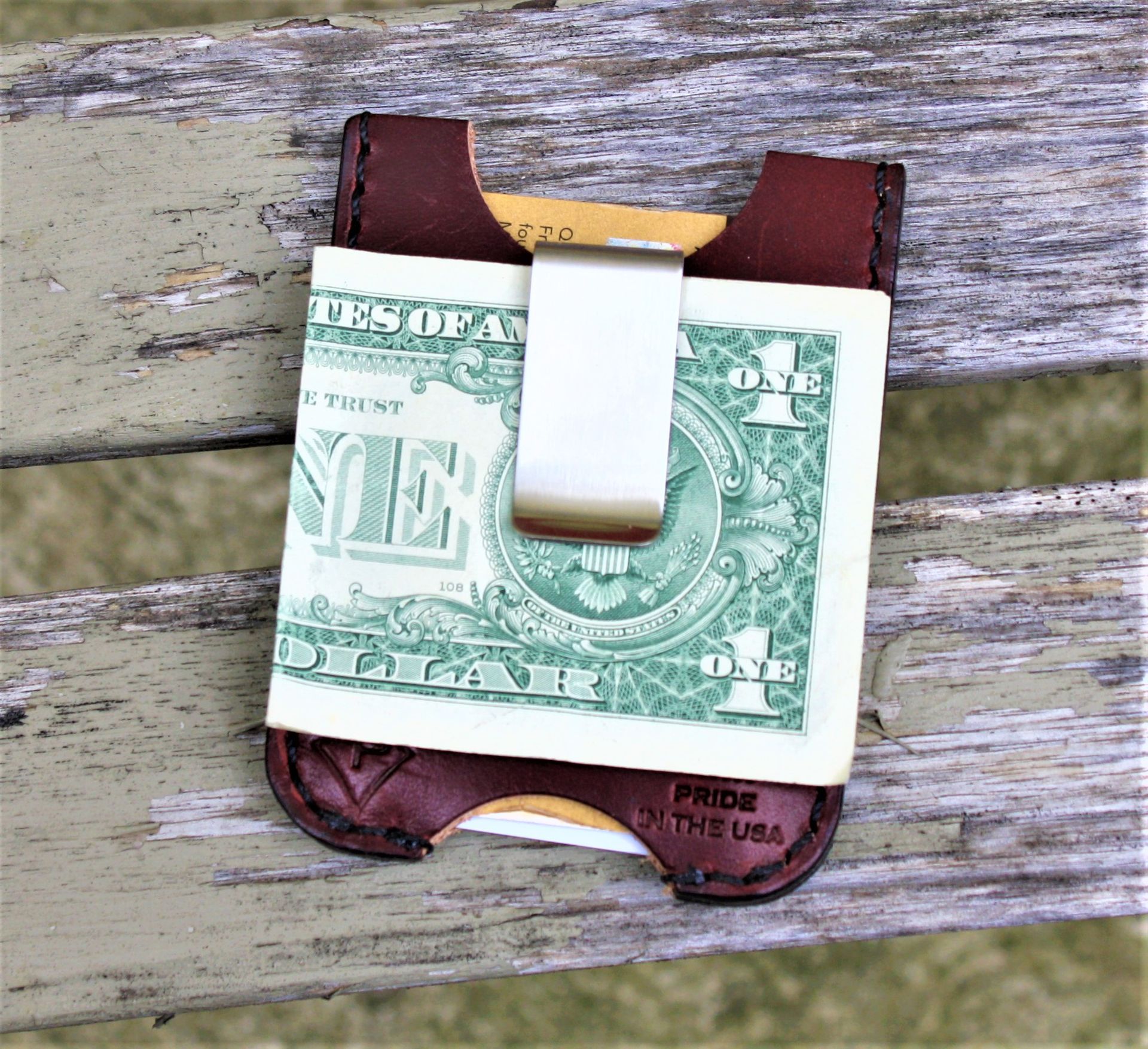 Handmade Leather Minimalist Wallet Minus Wickett And Craig Burgundy Harness Money Clip 4