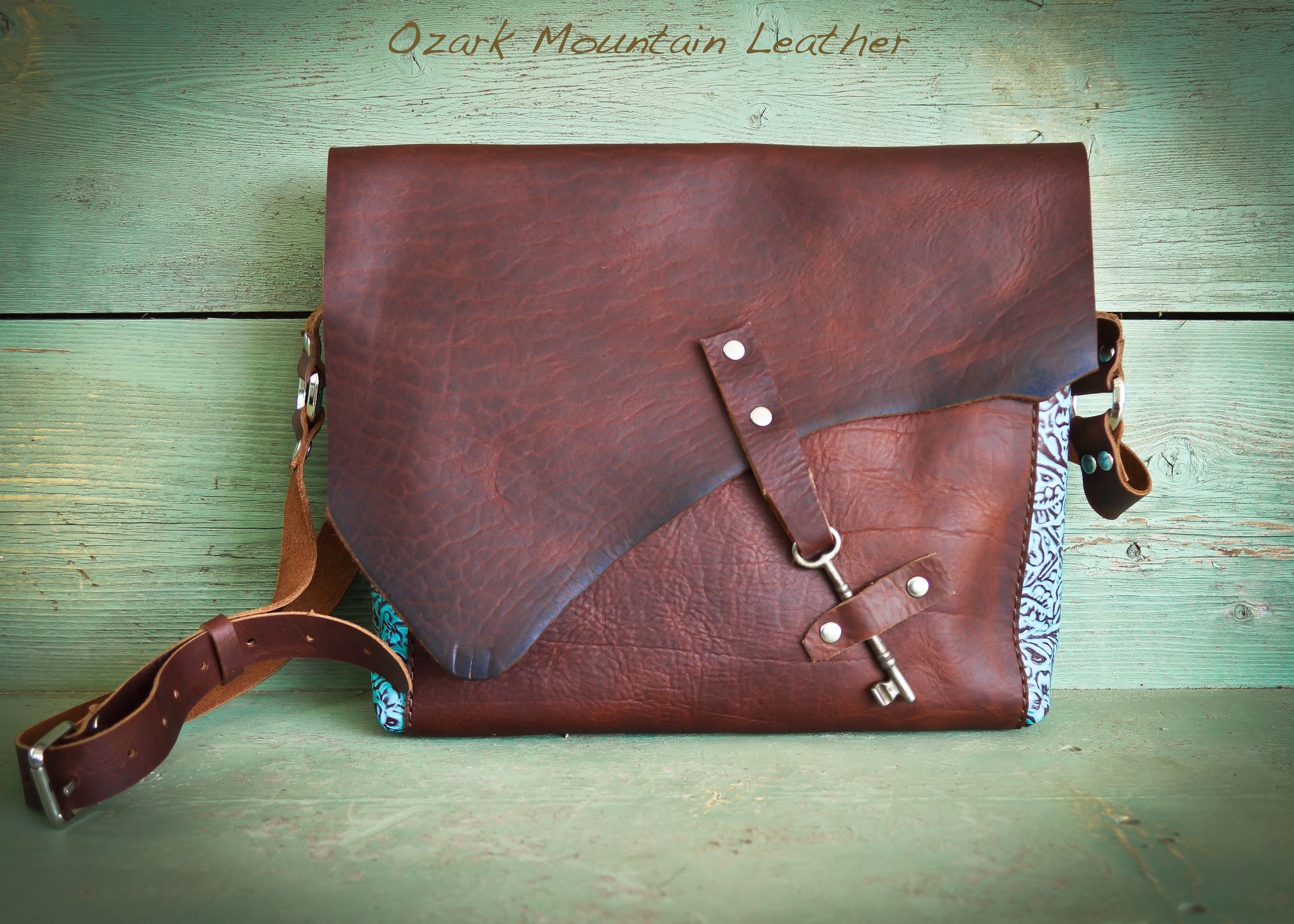 Bison Leather And Turquoise Skeleton Key Bag Or Purse. 1