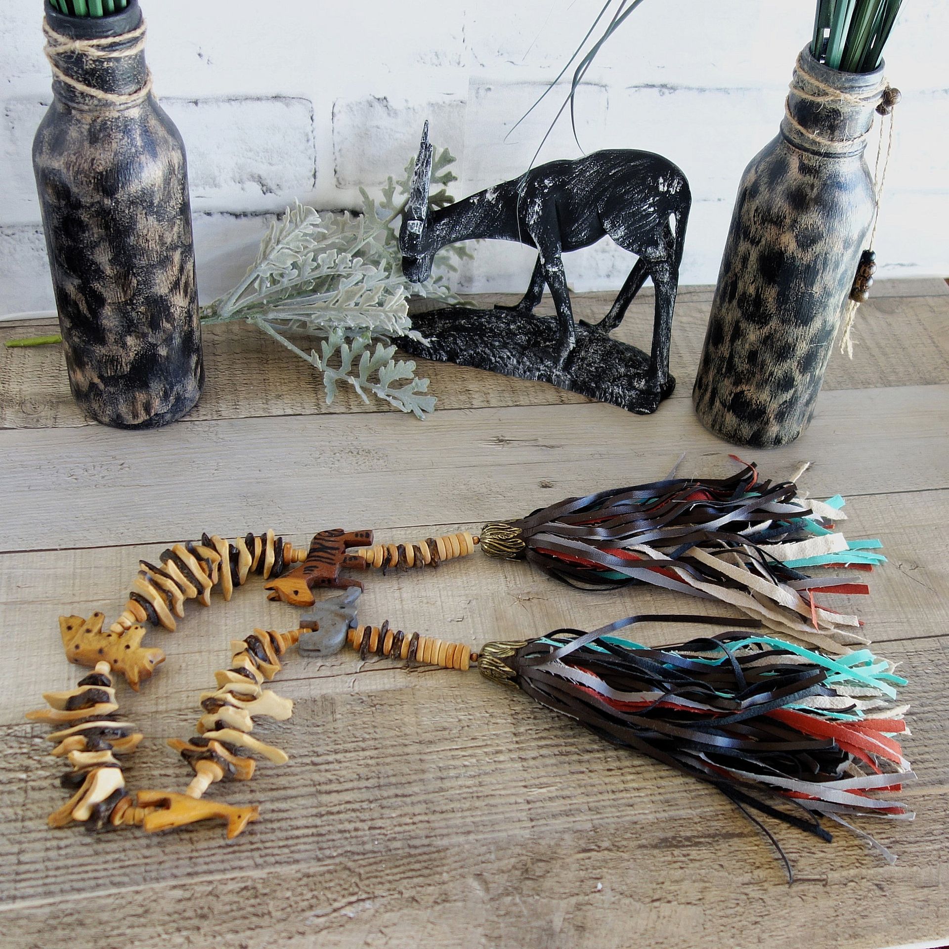 Safari Bead Tassel African Decor Bead Garland Animal Beads Tassle Tribal Decor 3 