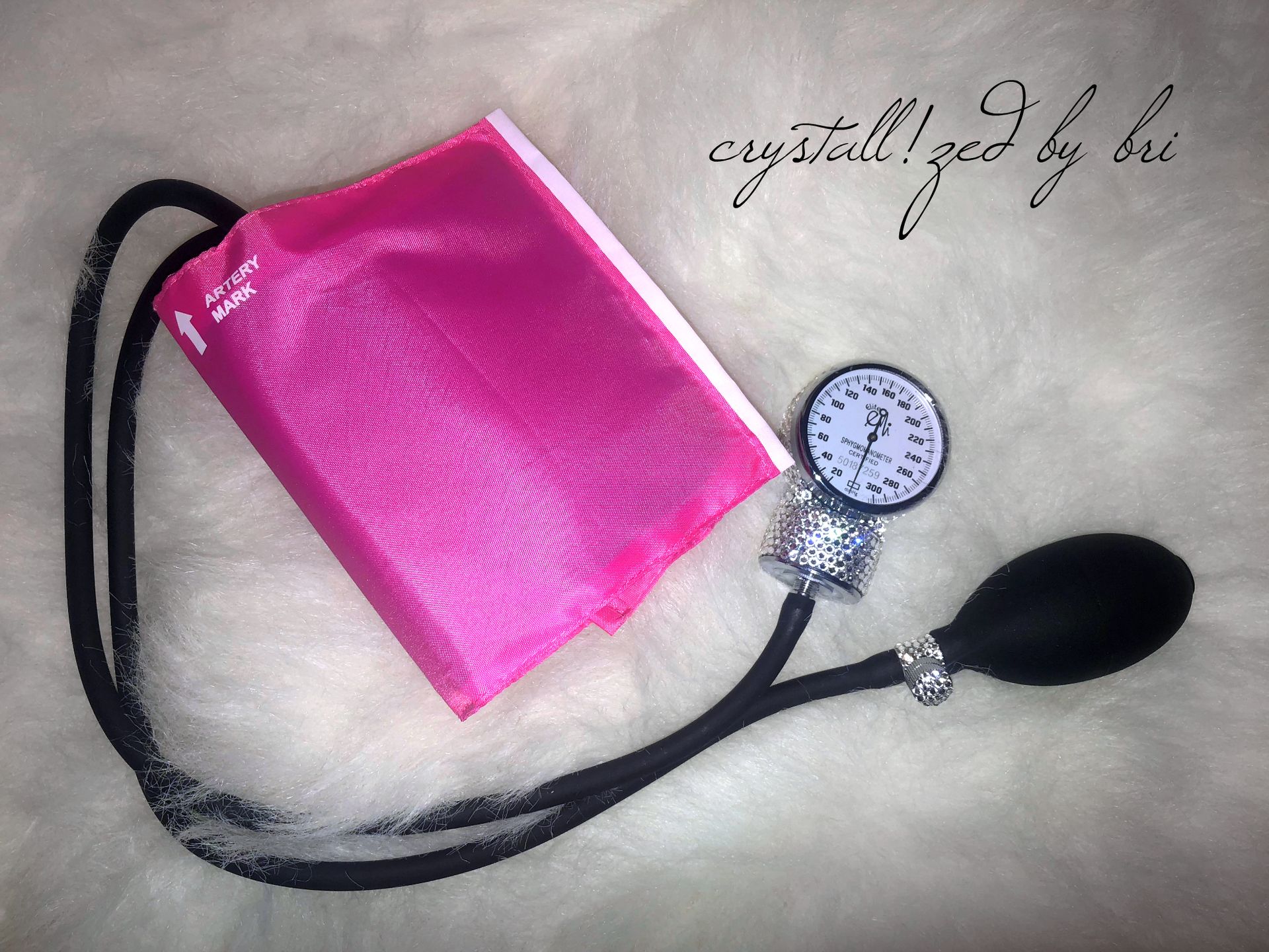 Crystallized Sphygmomanometer Blood Pressure Cuff Pink Medical Bling European Crystals Bedazzled 3 