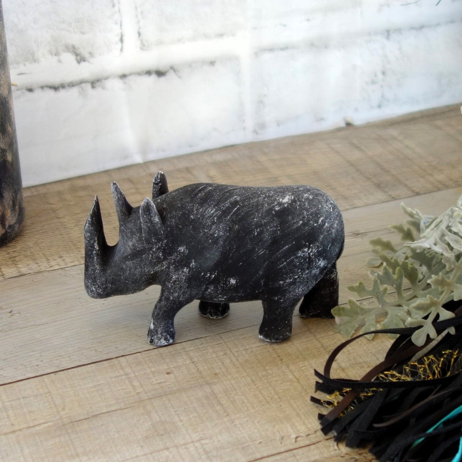 Black Rhino Safari Big Game Decor African Decor Rhinoceros Hand Carved Baby Rino 6 