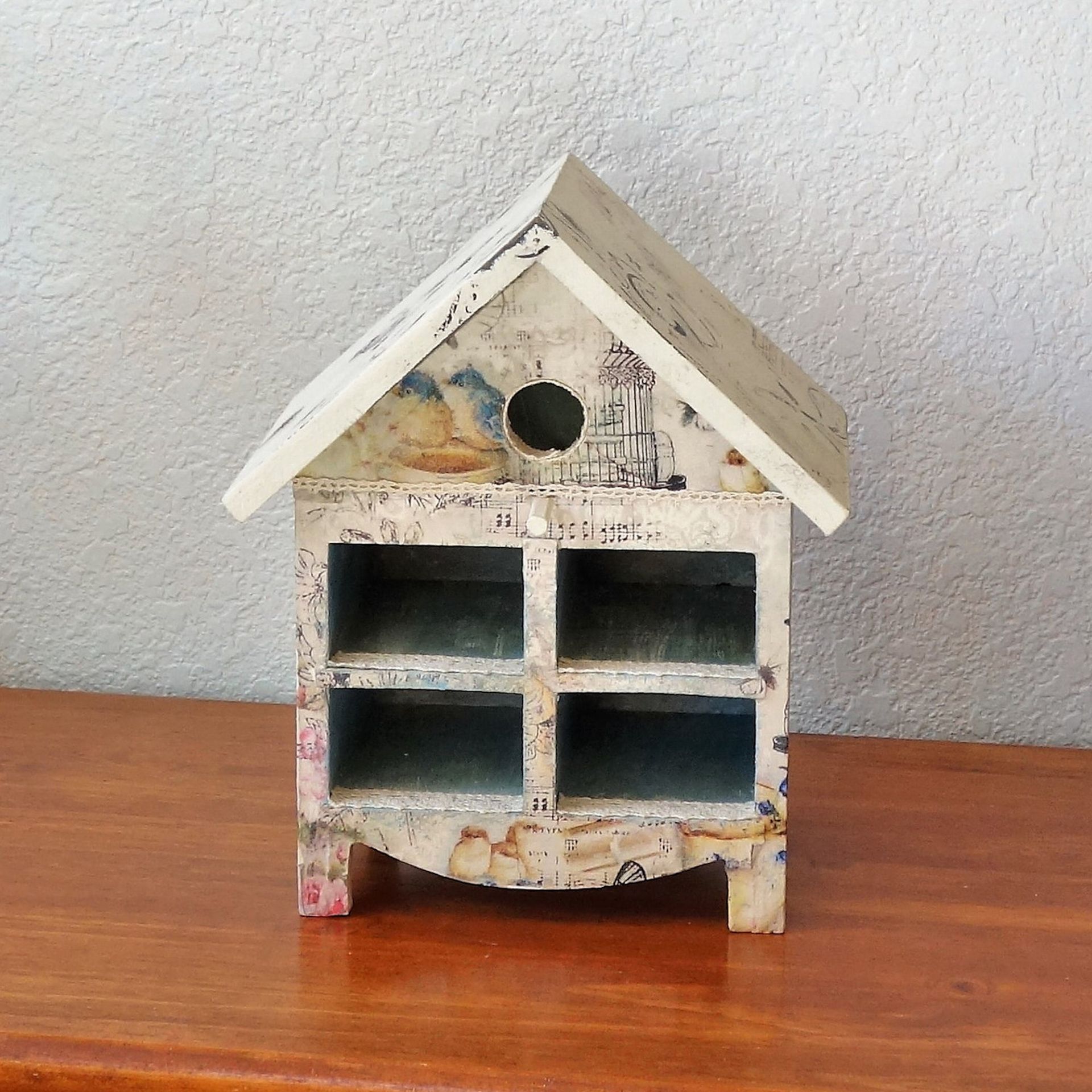 Tabletop Wood Cubby Shelves Blue Bird Cubby Box & Mini Floral, Pigeon Hole Shelf, Miniature Cubby 5 