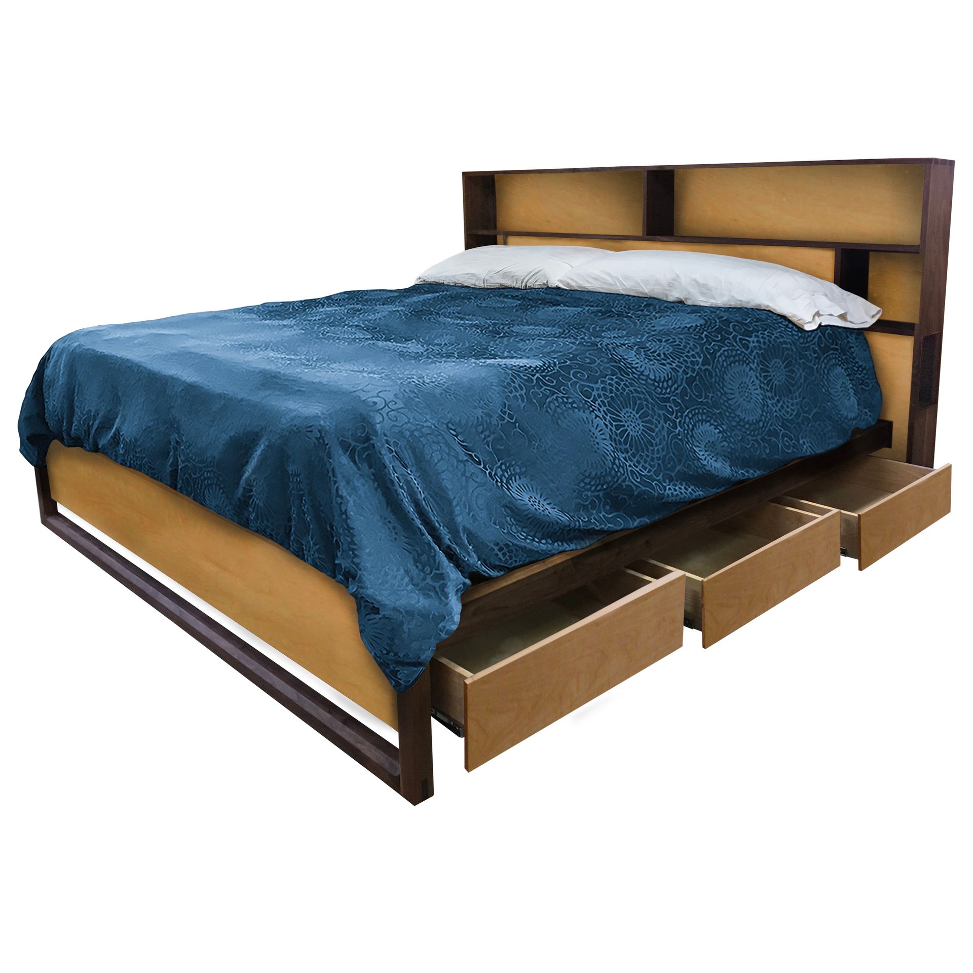 Wired Storage Headboard And Platform Bed Walnut And Maple