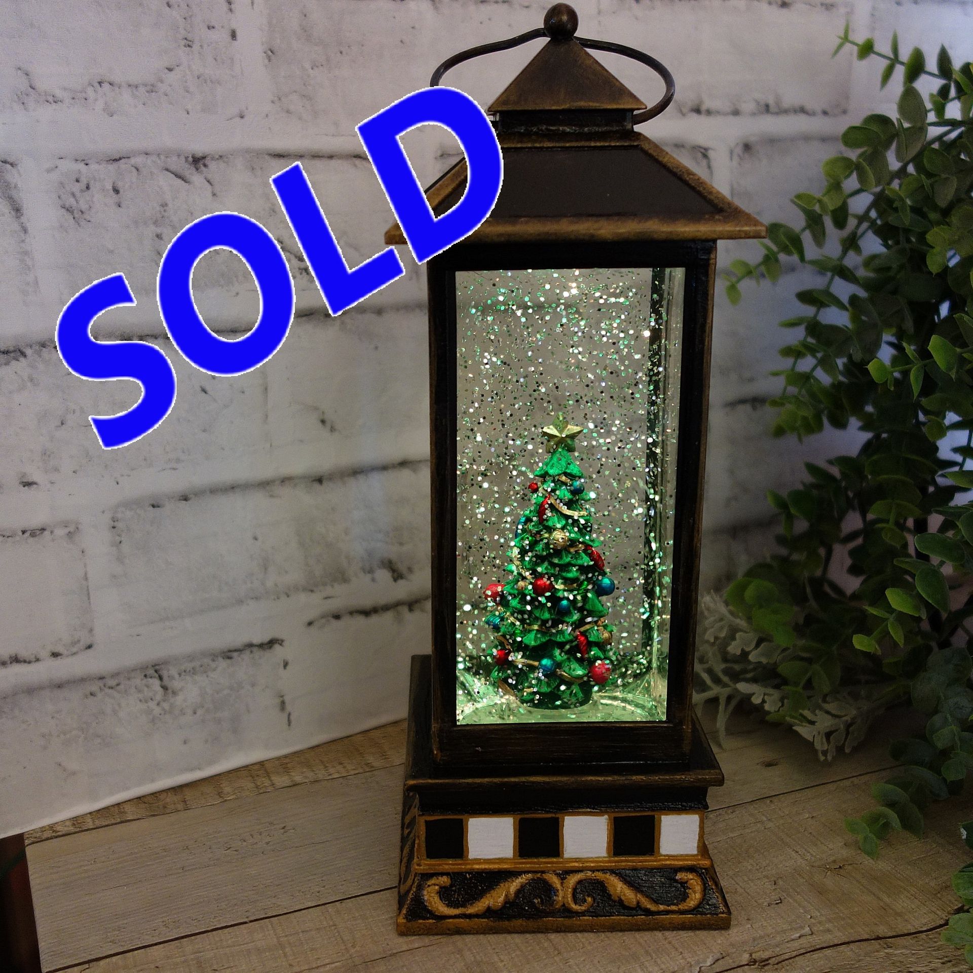 Christmas Snow Lantern Vintage Snow Globe Checked Christmas Decor