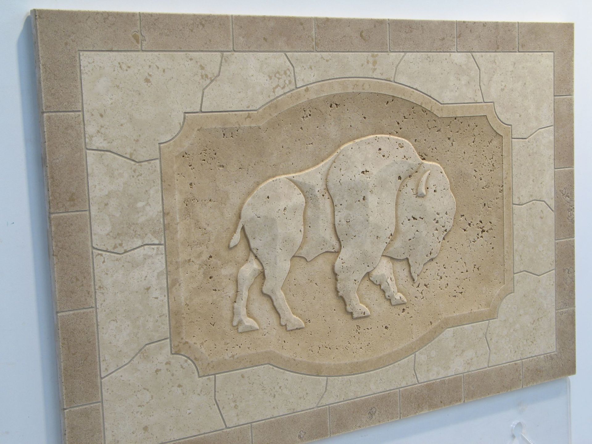 Carved Buffalo Monolithic Mosaic Tile Mural 16" X 24" 2