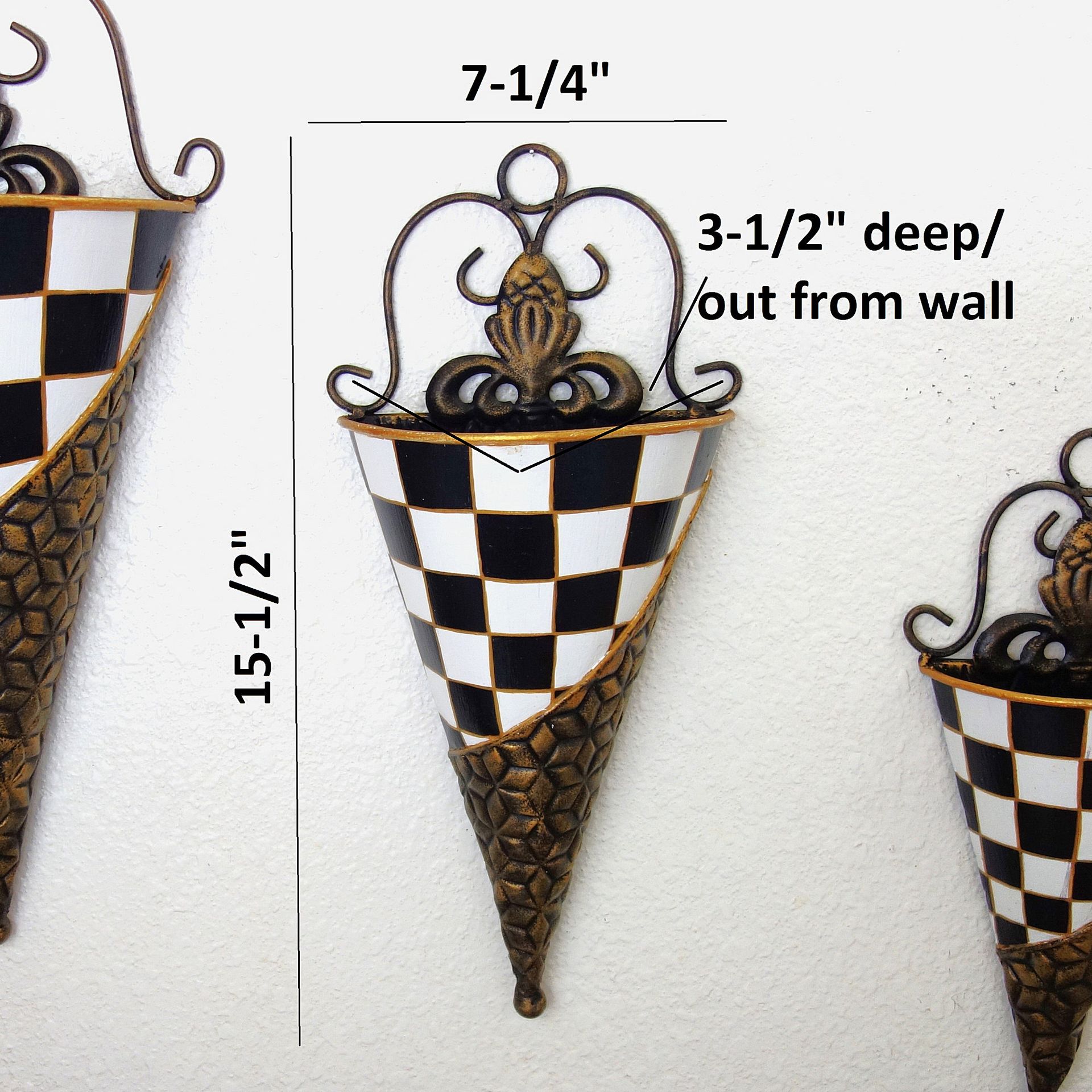 Courtly Towel Caddy Set Checked Planter Set Black And White Check Wall Decor 4 